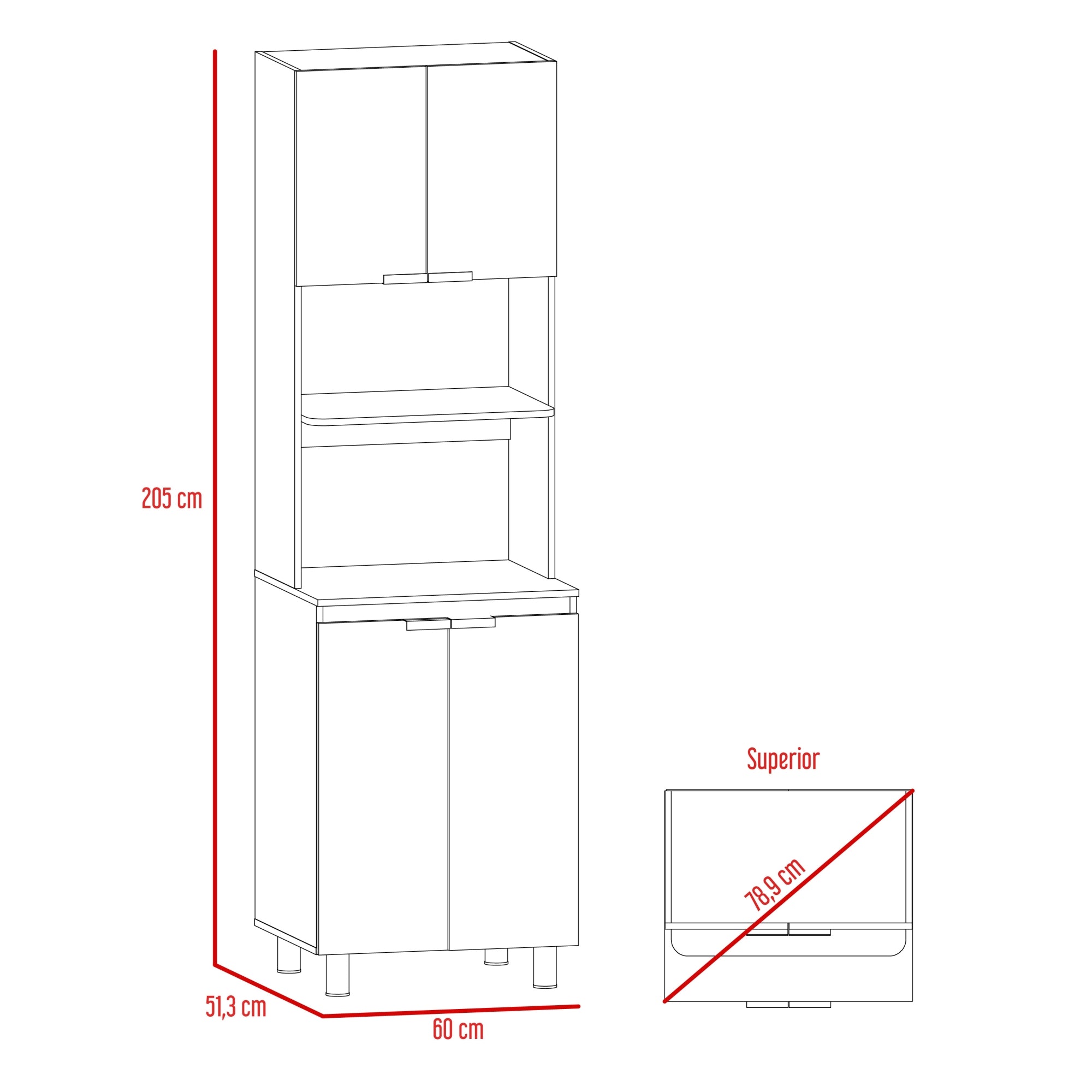 MUEBLE PARA MICROONDAS FENDI 205X60X51,3 CM ROVERE Y BLANCO - 7