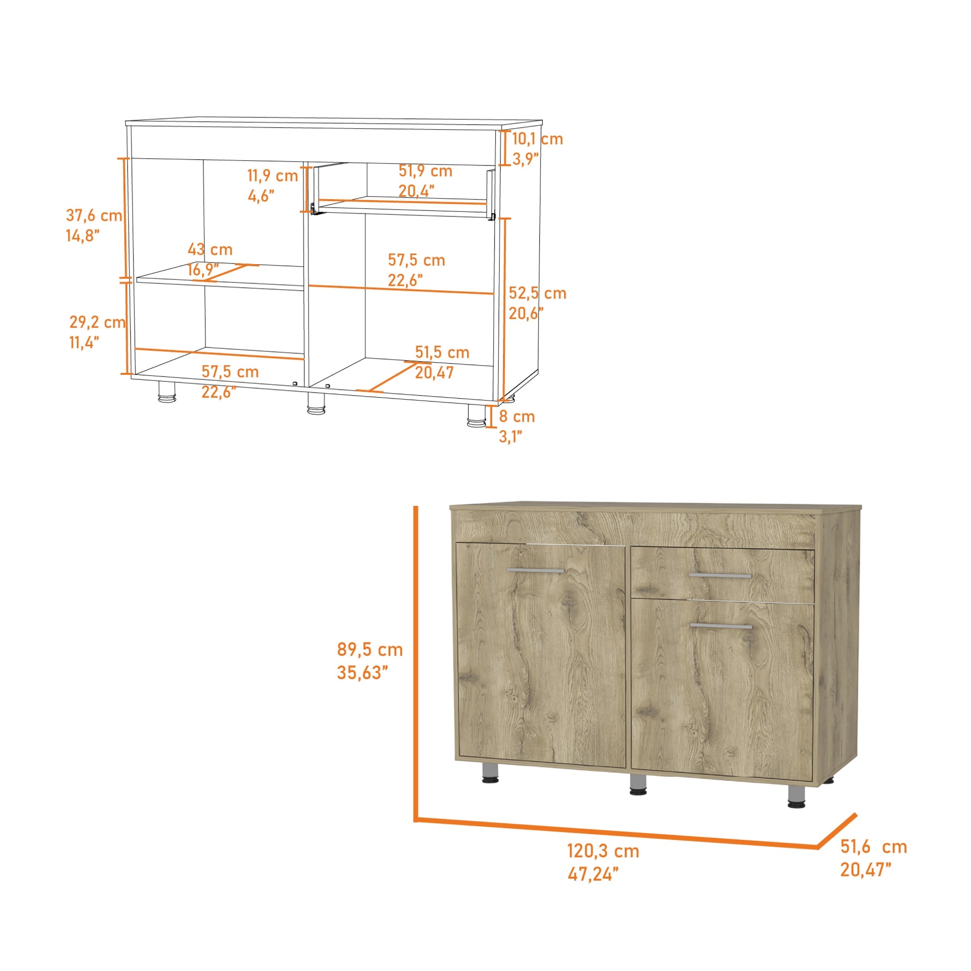 MUEBLE DE COCINA INFERIOR 120 CM ORION CON TOP MELAMINA DUNA Y BLANCO - 7
