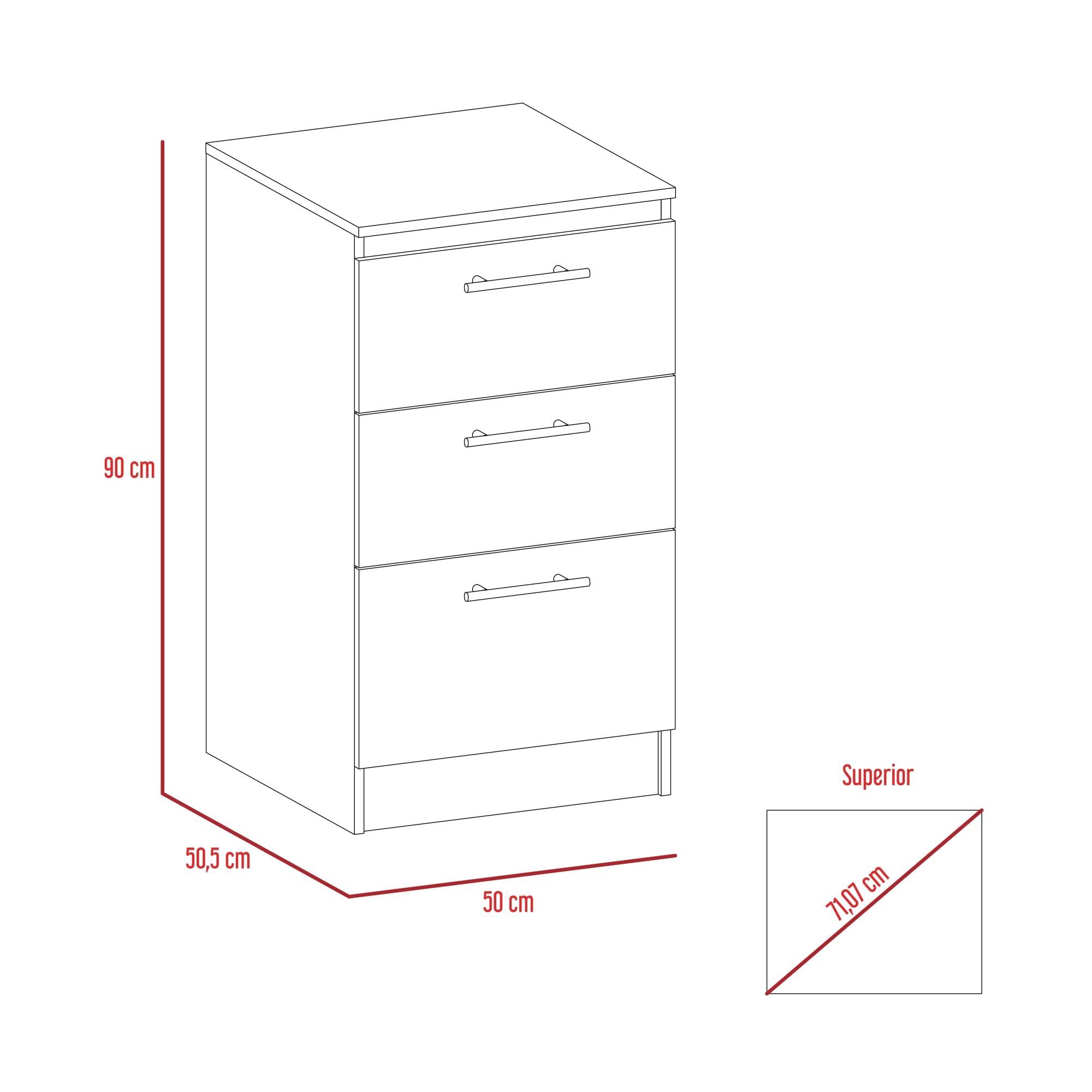 MUEBLE DE COCINA AUXILIAR MANCHESTER 3 CAJONES BLANCO 90X50X50,5 CM - 7