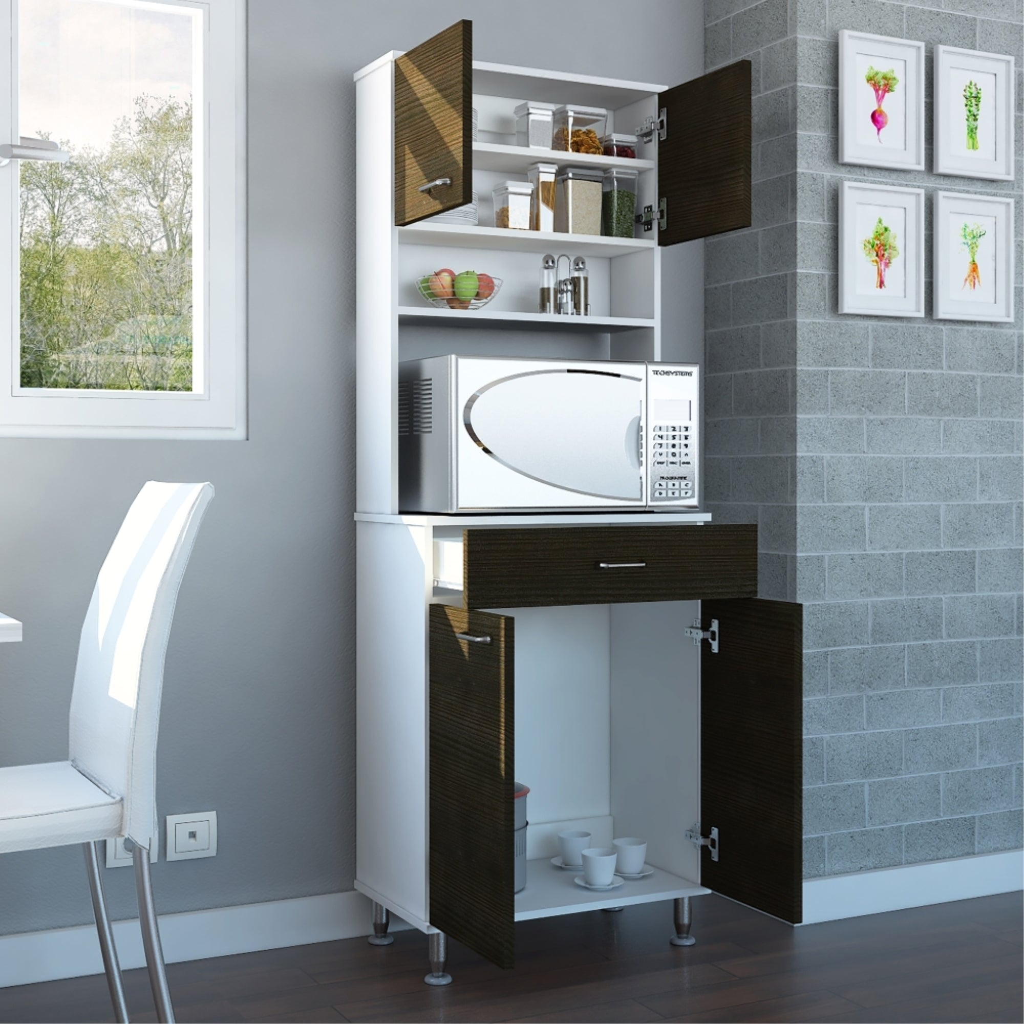 MUEBLE PARA MICROONDAS KITCHEN-60 BLANCO Y WENGUE 169X60X35,1 CM - 2