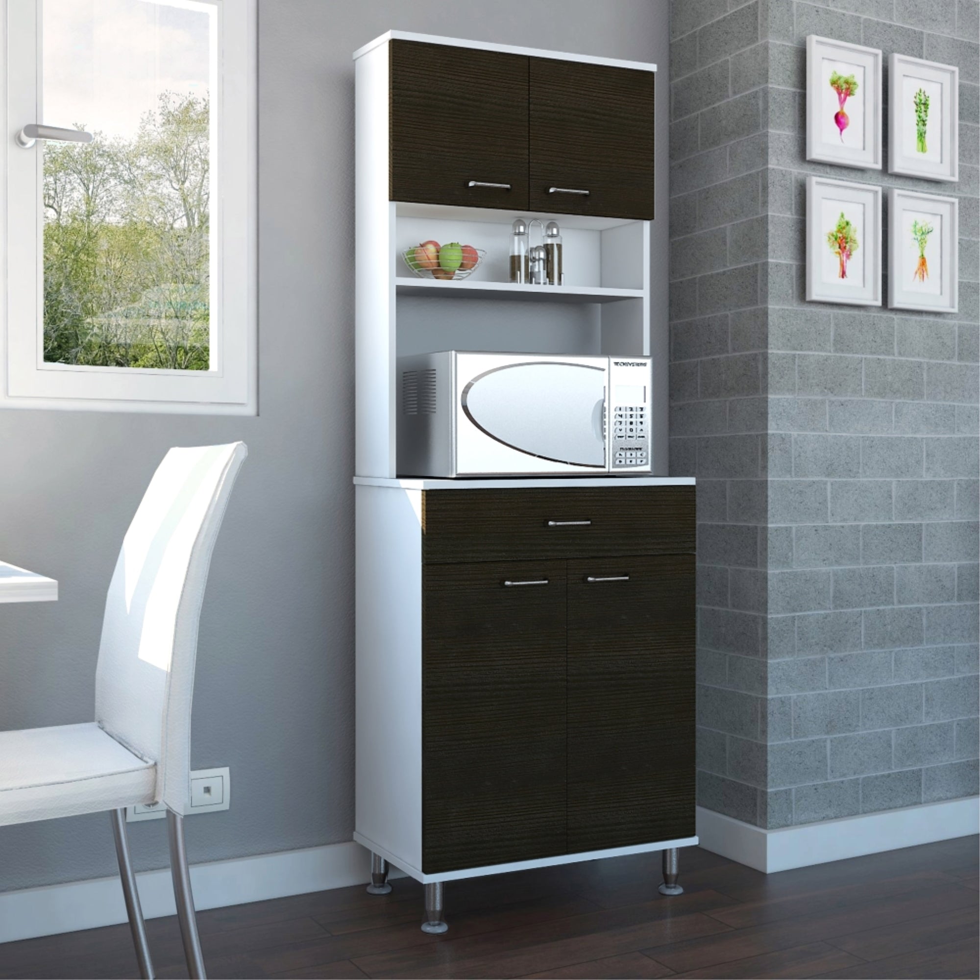 MUEBLE PARA MICROONDAS KITCHEN-60 BLANCO Y WENGUE 169X60X35,1 CM - 7