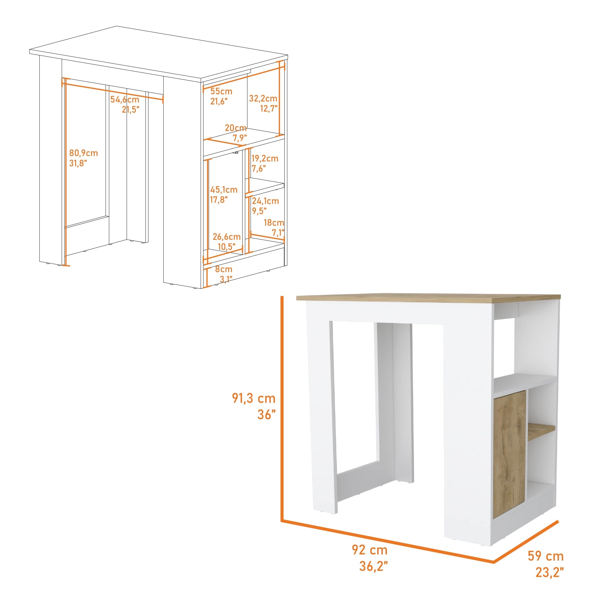 ISLA DE COCINA STIRLING 1 PUERTA BLANCO Y MACADAMIA 91,3X92X59 CM - 7