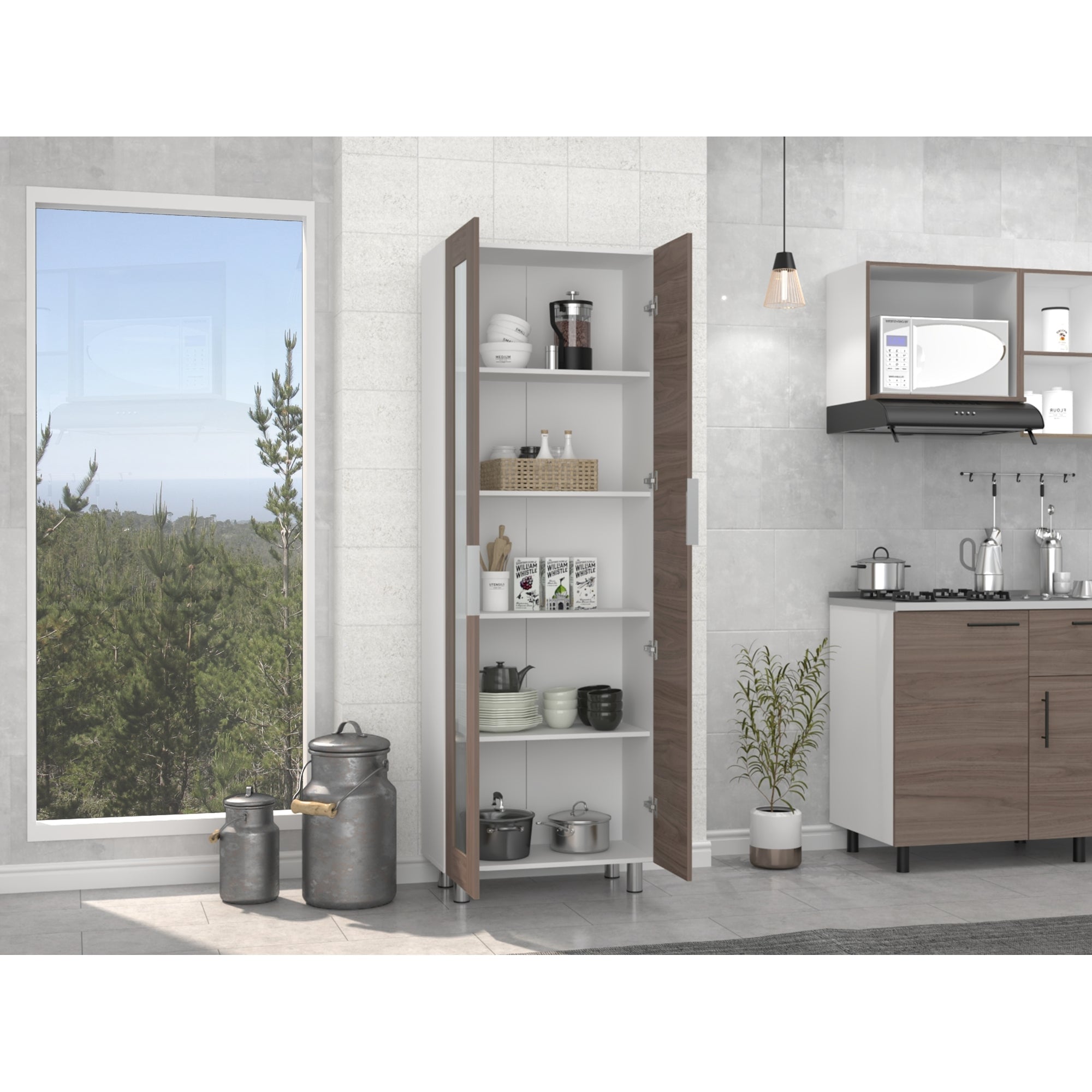 DESPENSA FENDI 2 PUERTAS 205X70X35,8 CM BLANCO Y CASTAÑO - 2