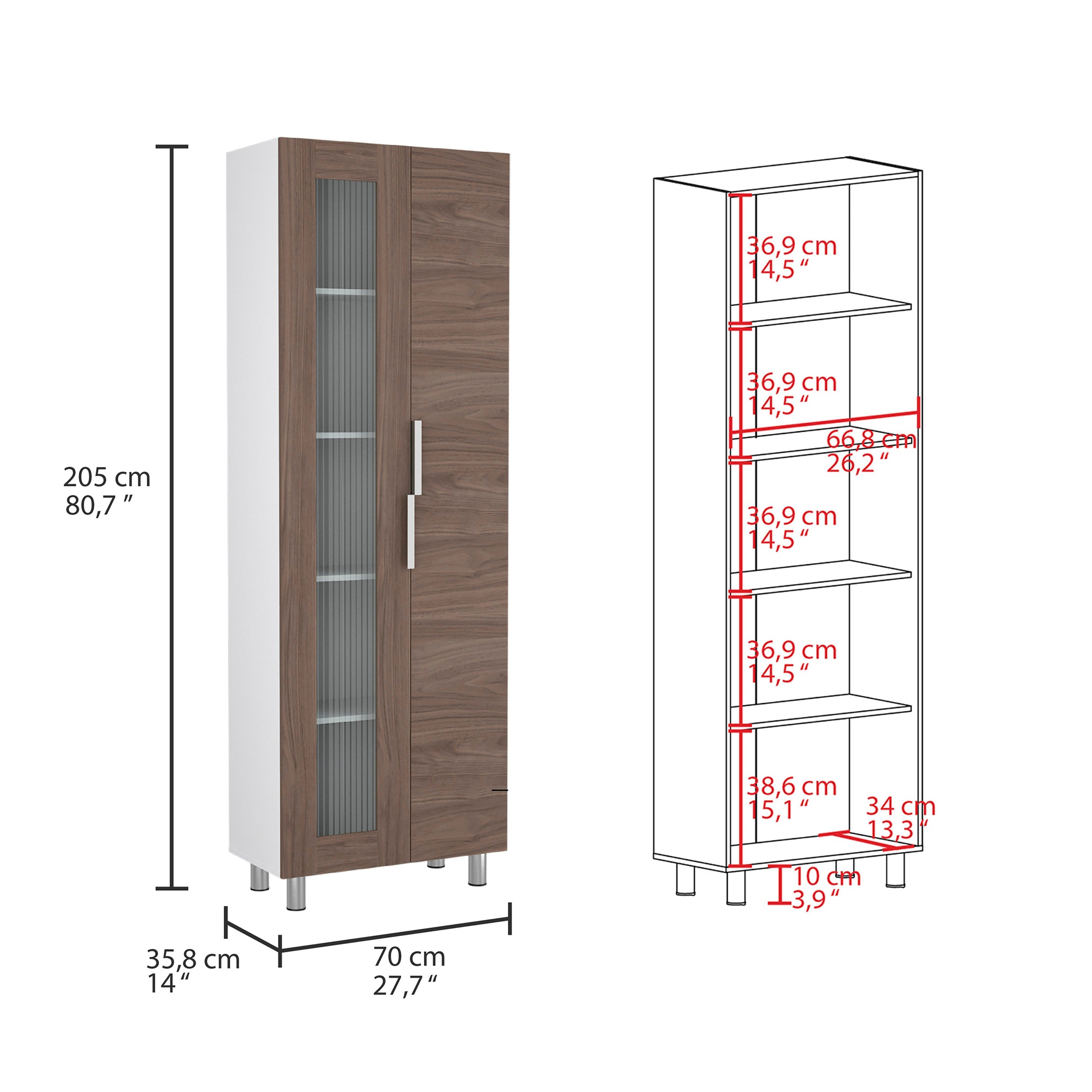 DESPENSA FENDI 2 PUERTAS 205X70X35,8 CM BLANCO Y CASTAÑO - 3