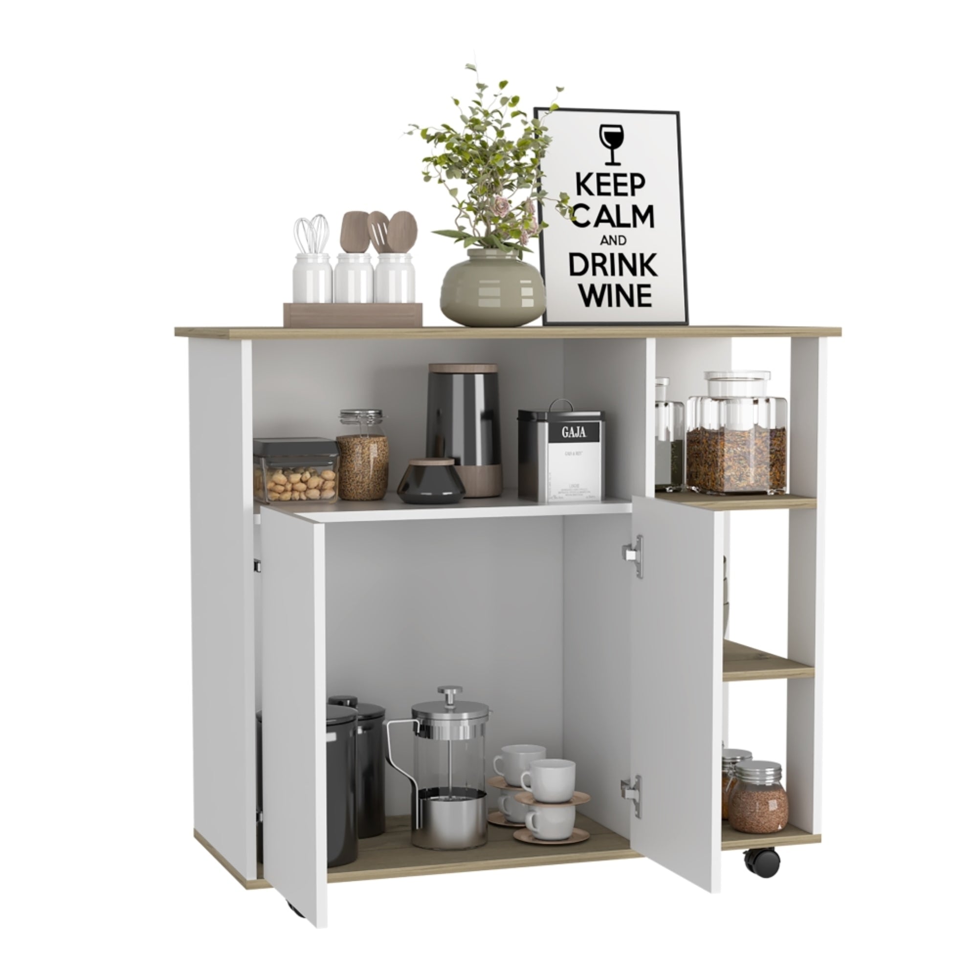 MUEBLE DE COCINA AUXILIAR 2 PUERTAS BLANCO Y DUNA 90X100X40 CM - 1
