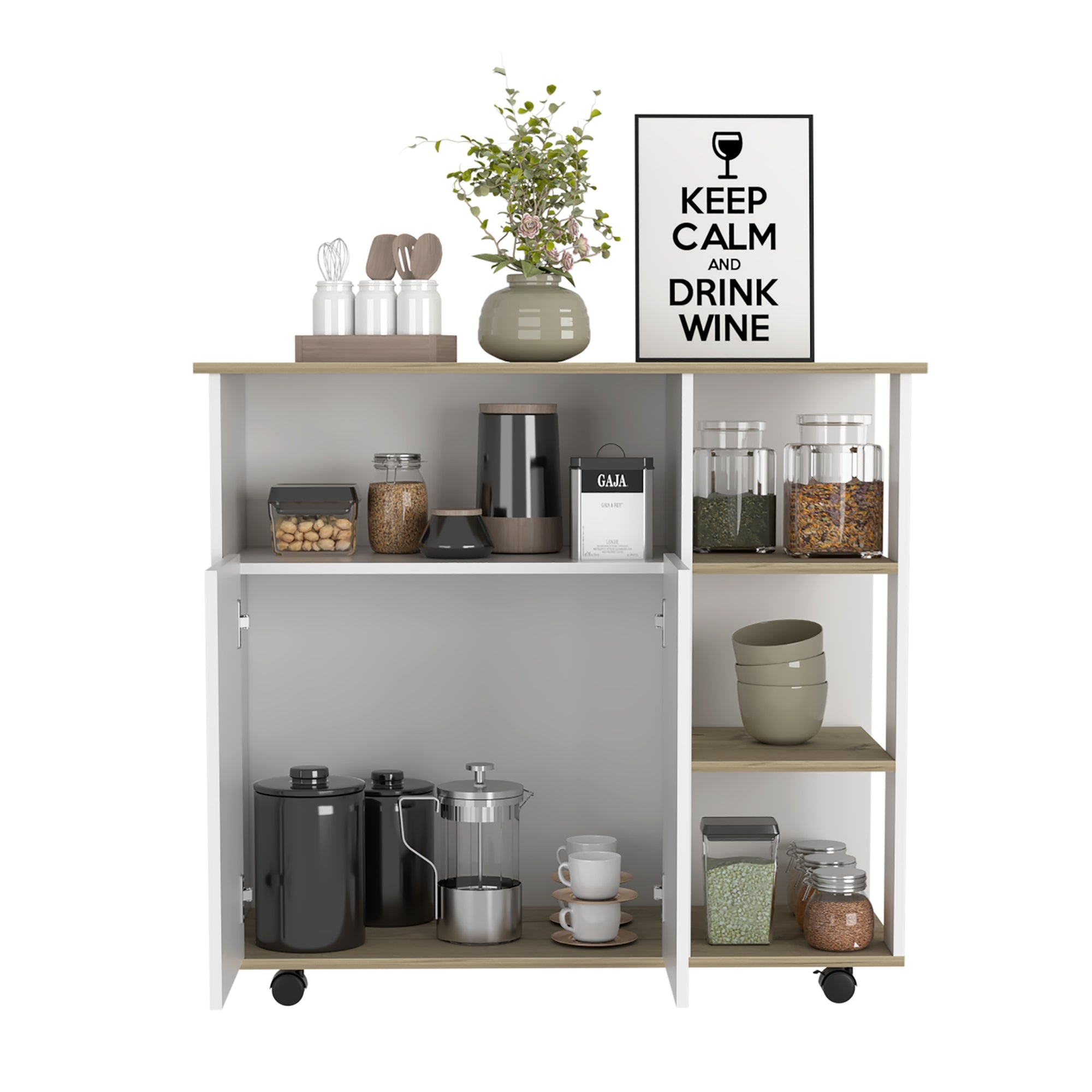 MUEBLE DE COCINA AUXILIAR 2 PUERTAS BLANCO Y DUNA 90X100X40 CM - 3
