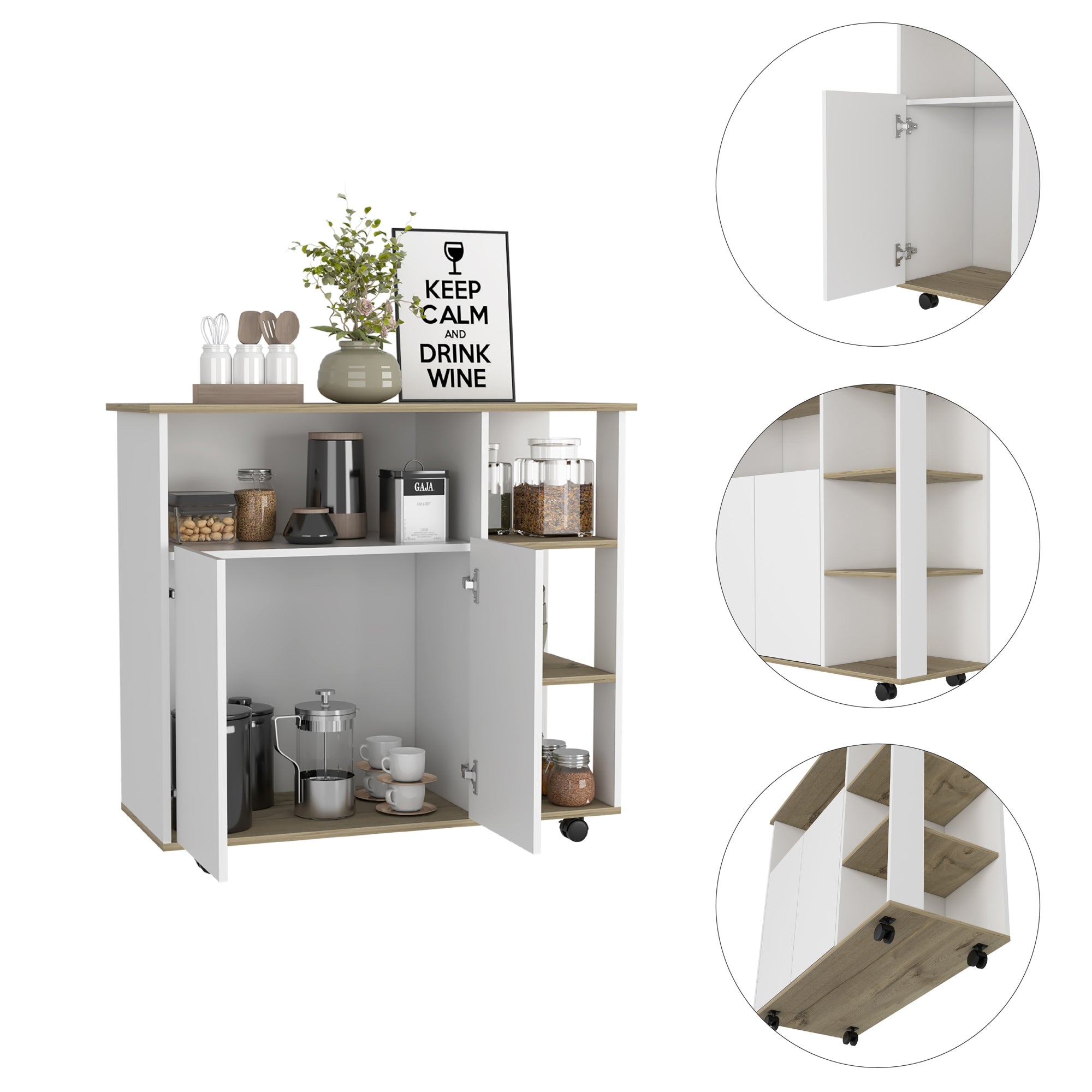 MUEBLE DE COCINA AUXILIAR 2 PUERTAS BLANCO Y DUNA 90X100X40 CM - 5