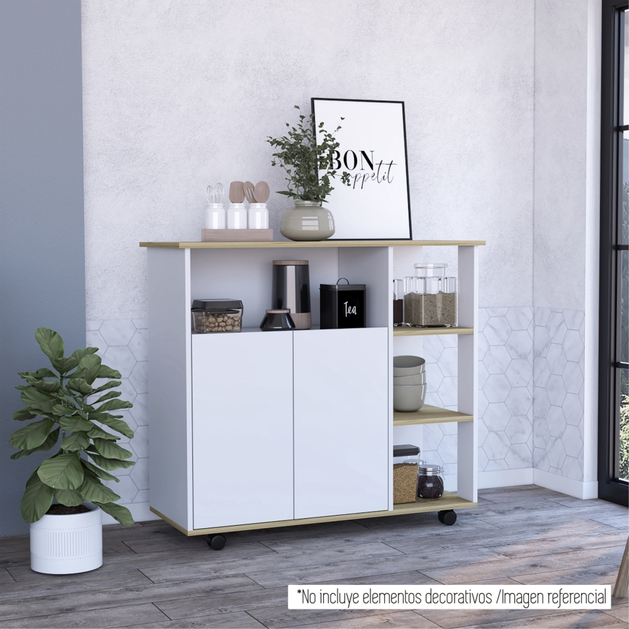 MUEBLE DE COCINA AUXILIAR 2 PUERTAS BLANCO Y DUNA 90X100X40 CM - 8