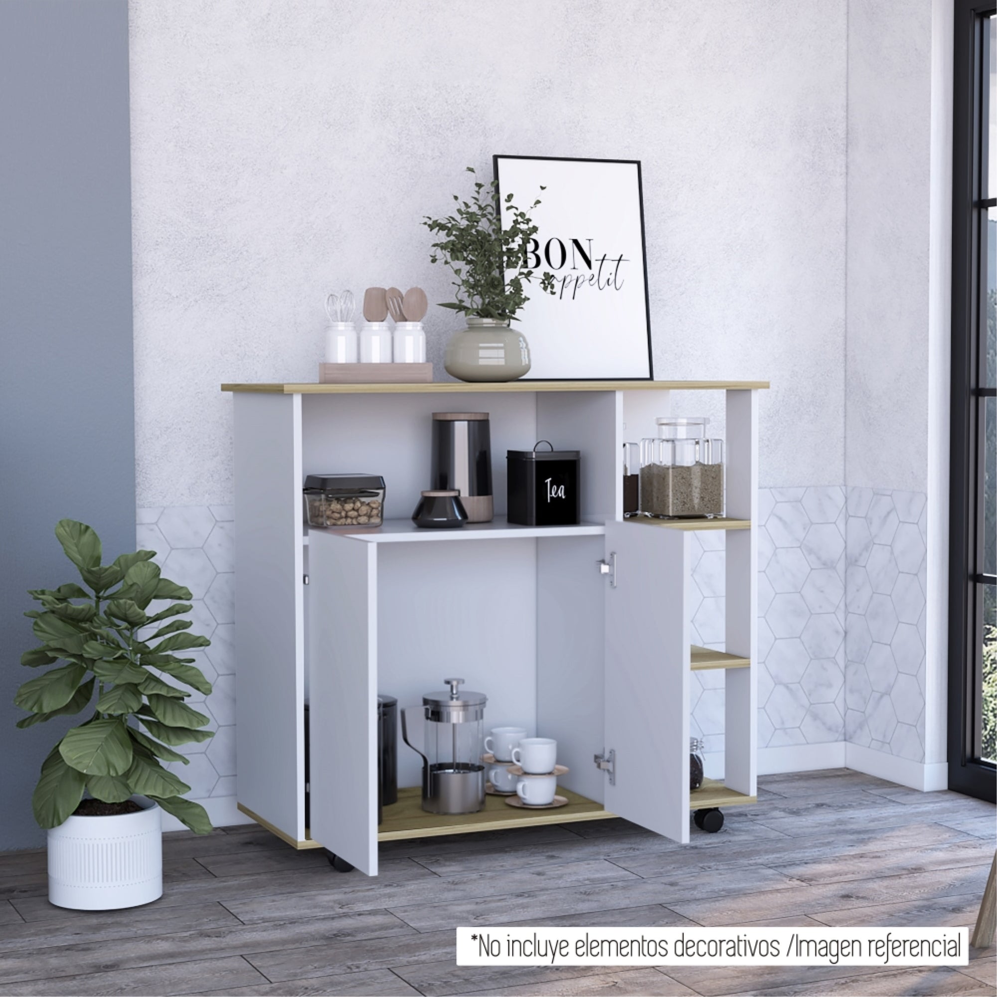 MUEBLE DE COCINA AUXILIAR 2 PUERTAS BLANCO Y DUNA 90X100X40 CM - 9
