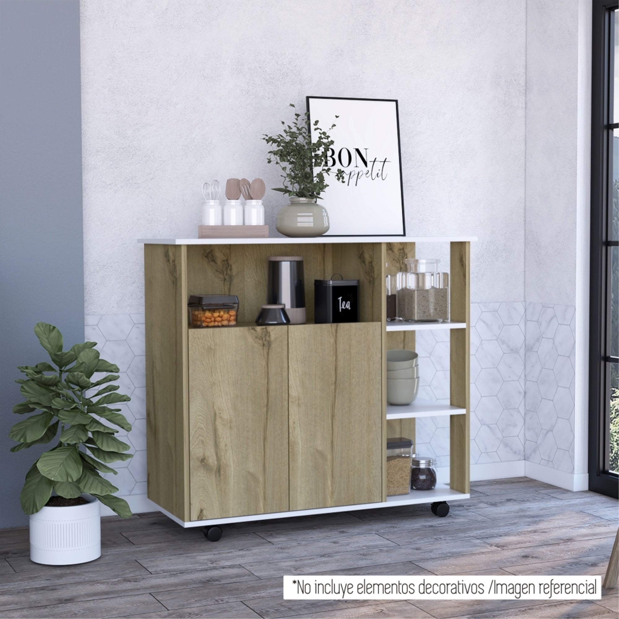 MUEBLE DE COCINA AUXILIAR 2 PUERTAS DUNA Y BLANCO 90X100X40 CM - 12