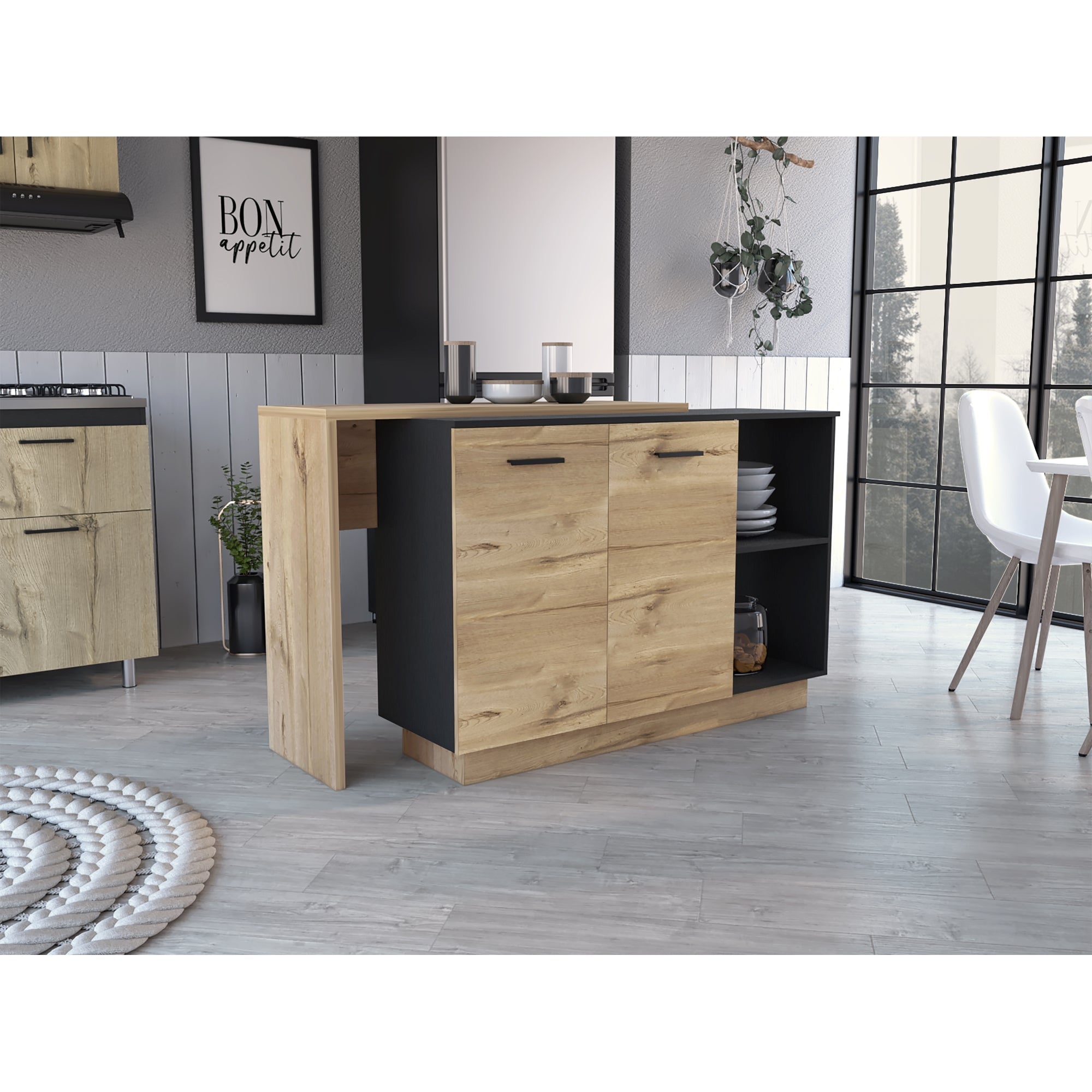 ISLA DE COCINA SICILIA 2 PUERTAS DUNA Y WENGUE 90X150X60 CM - 11