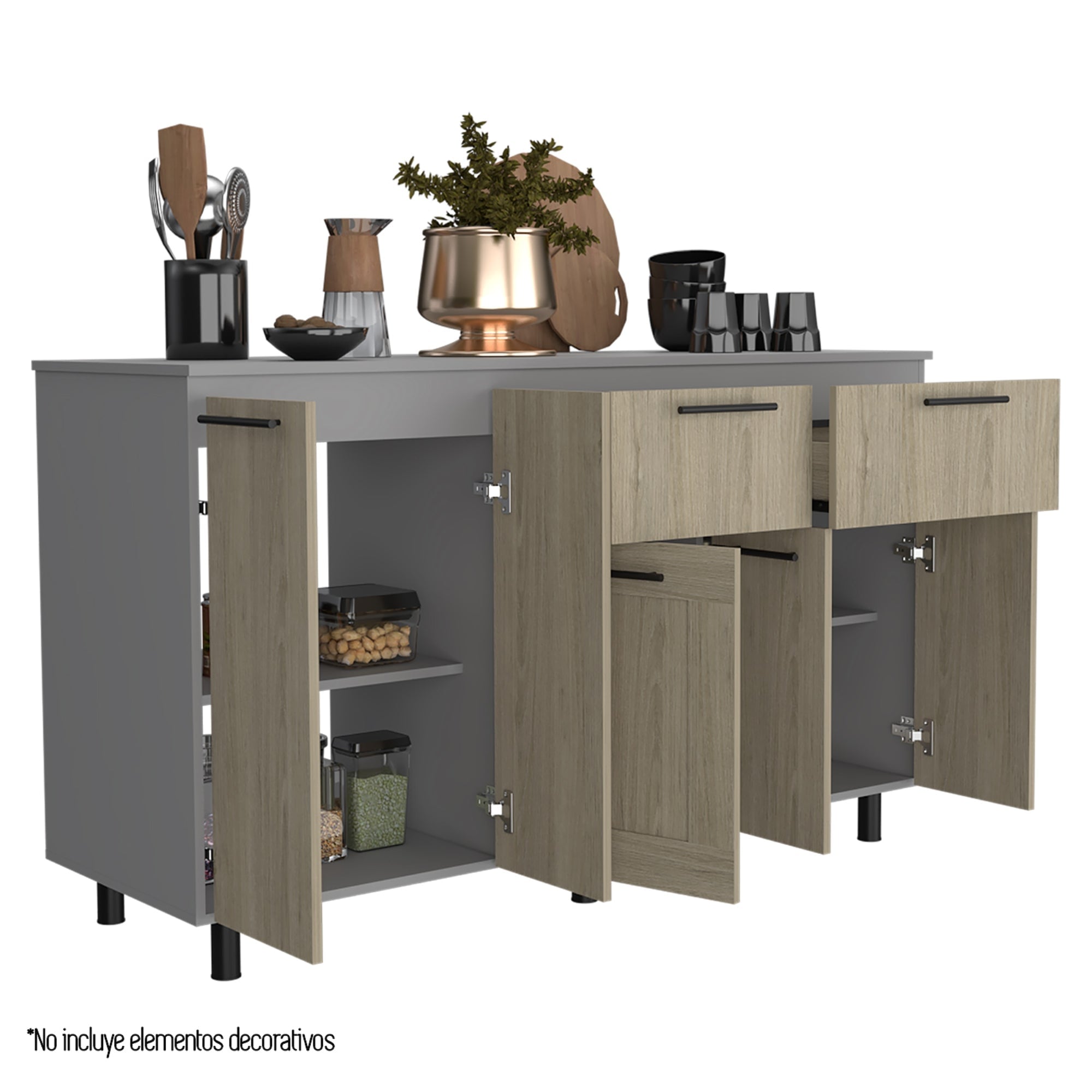 MUEBLE DE COCINA150 CM HASSELT CUBIERTA MELAMINA GRIS Y ROVERE - 1