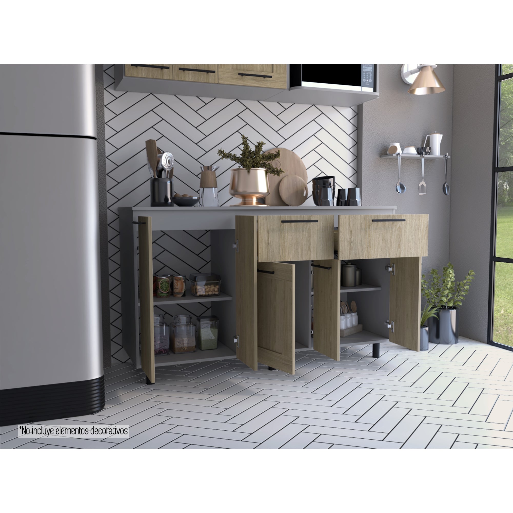 MUEBLE DE COCINA150 CM HASSELT CUBIERTA MELAMINA GRIS Y ROVERE - 2