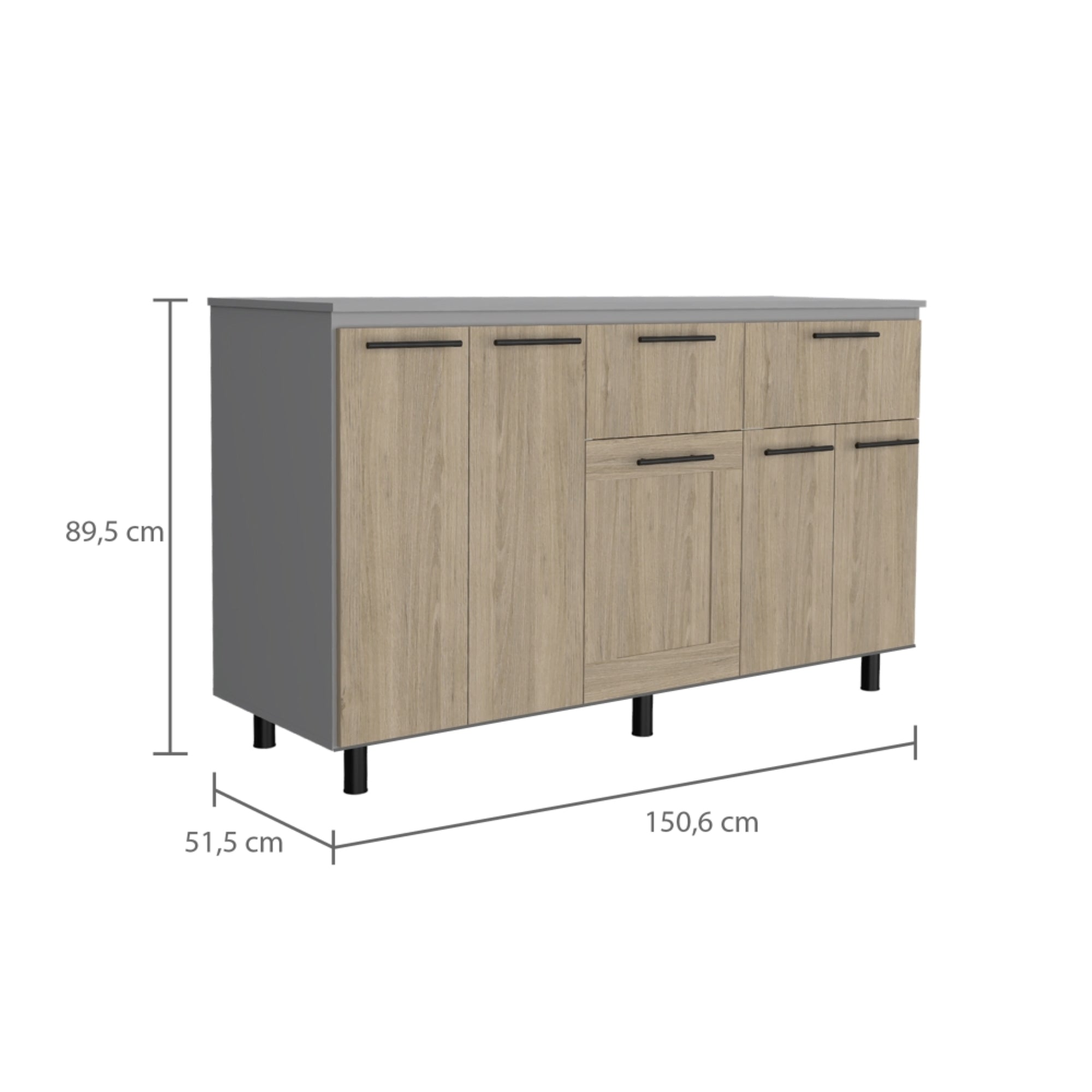 MUEBLE DE COCINA150 CM HASSELT CUBIERTA MELAMINA GRIS Y ROVERE - 3