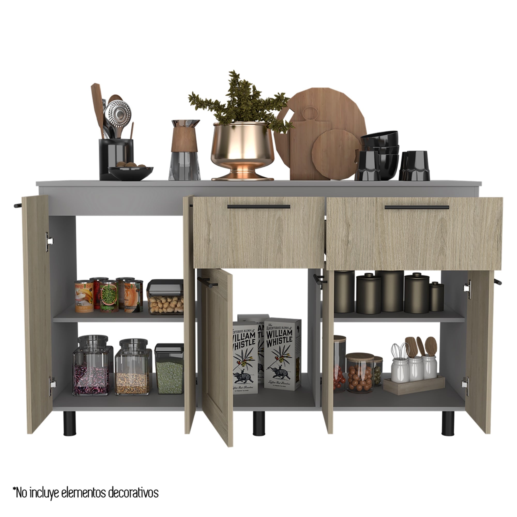 MUEBLE DE COCINA150 CM HASSELT CUBIERTA MELAMINA GRIS Y ROVERE - 5