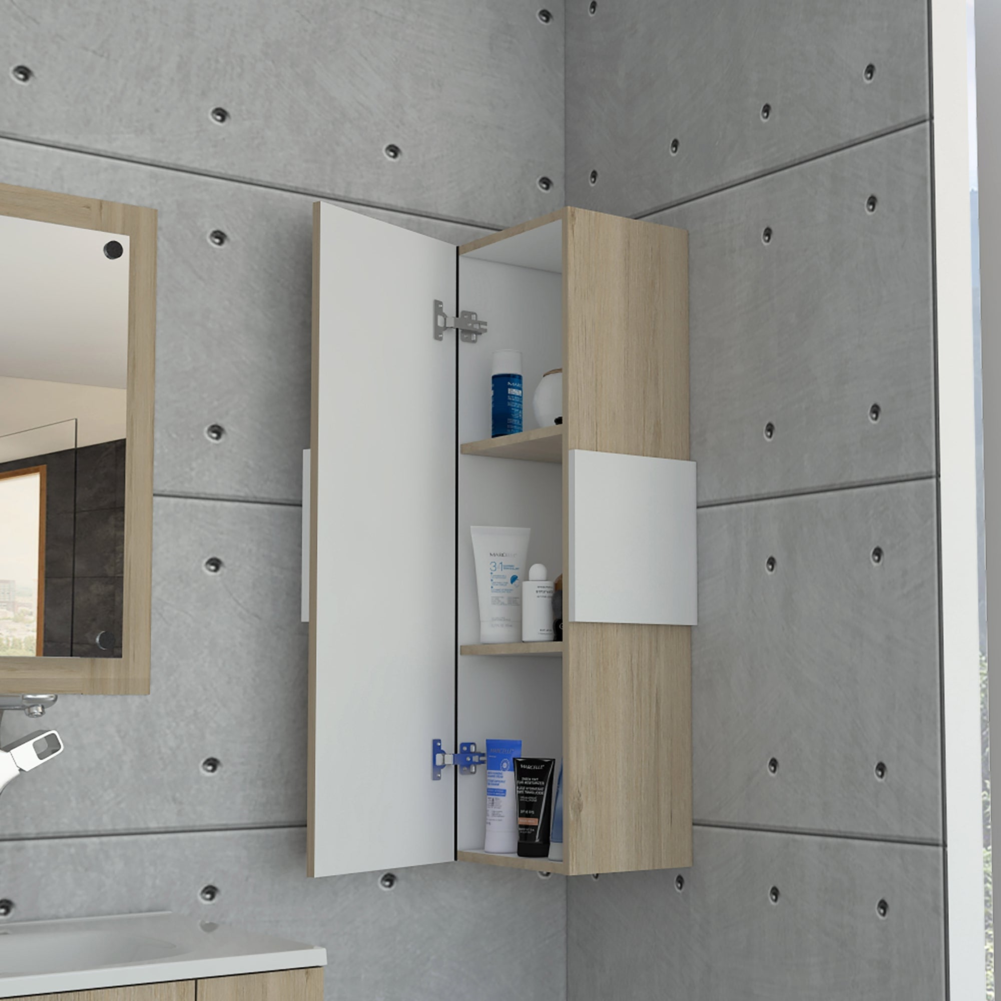 MUEBLE ORGANIZADOR DE BAÑO VANGUARD ROVERE Y BLANCO - 6