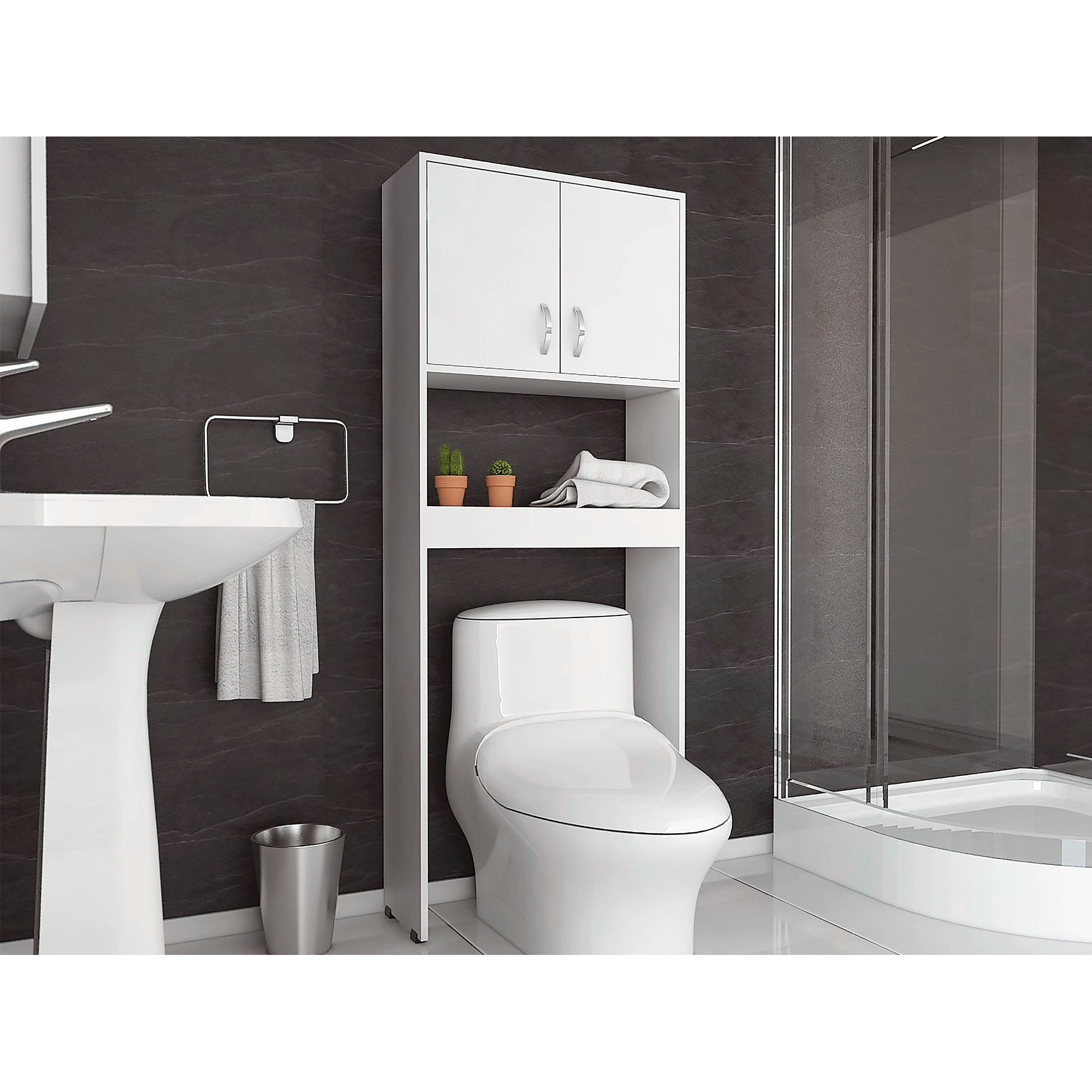 ESTANTE WC BARCELONA 160X63X25,5 CM 2 PUERTAS BLANCO - 8