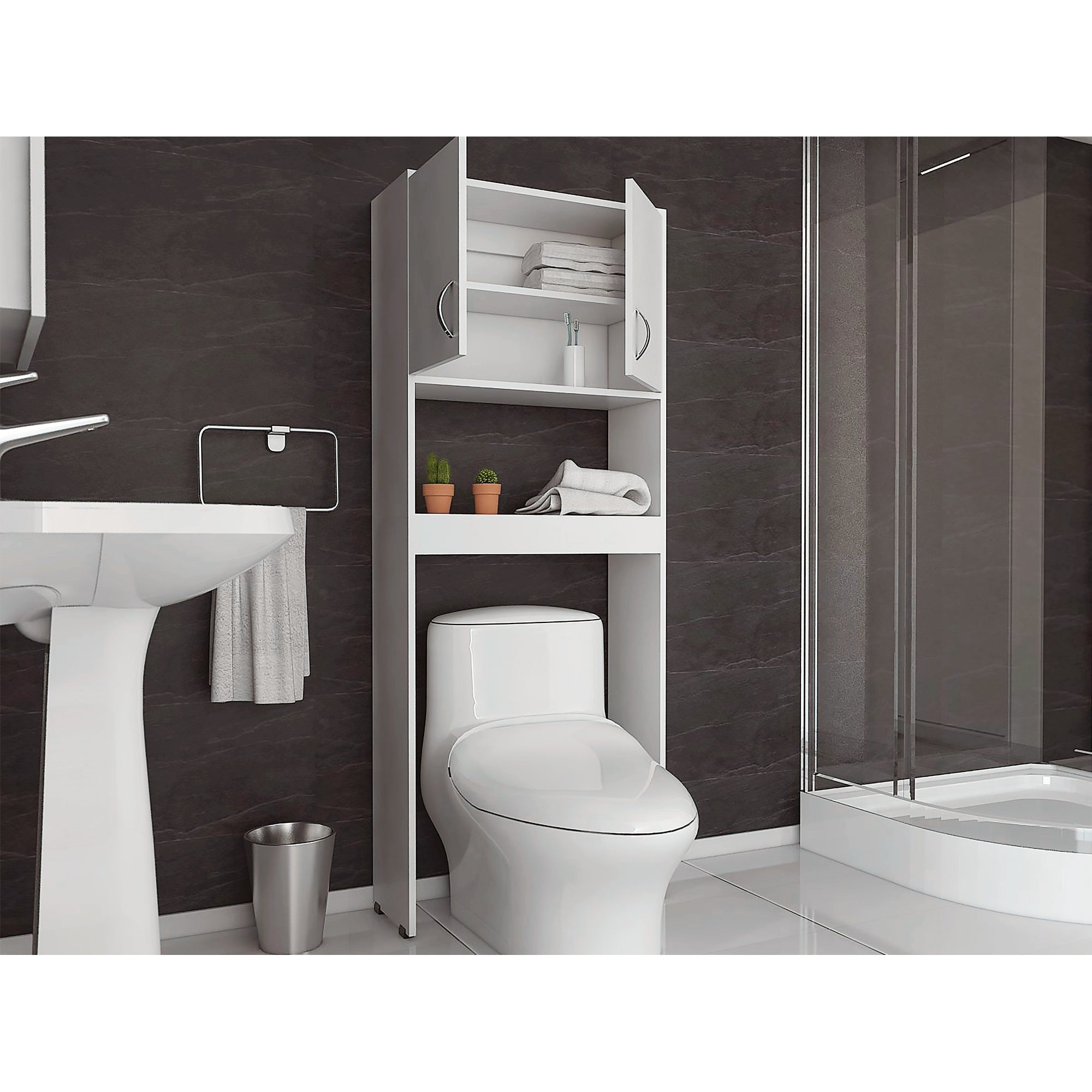 ESTANTE WC BARCELONA 160X63X25,5 CM 2 PUERTAS BLANCO - 9