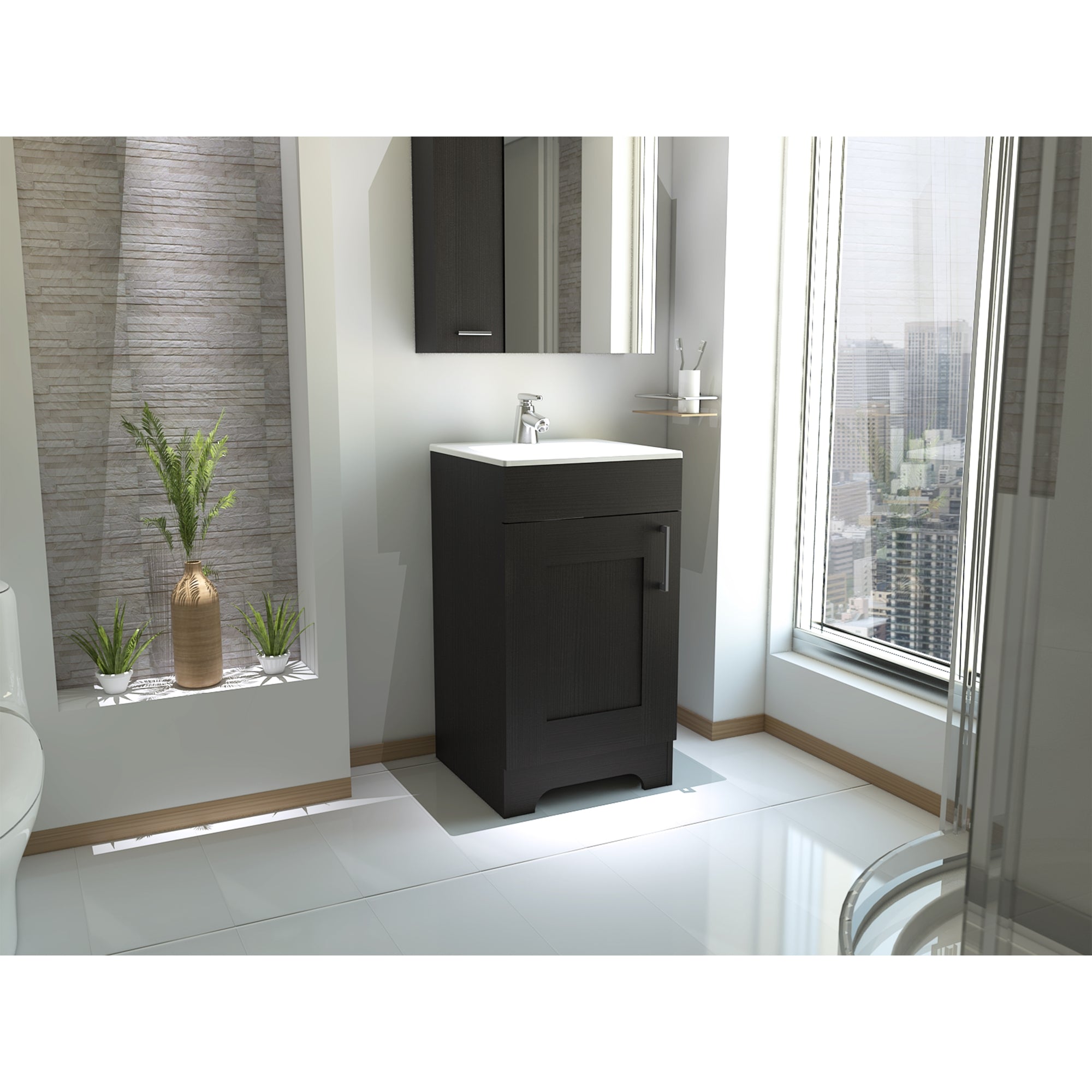 MUEBLE DE BAÑO CON LAVAMANOS BARCELONA 1 PUERTA WENGUE - 5