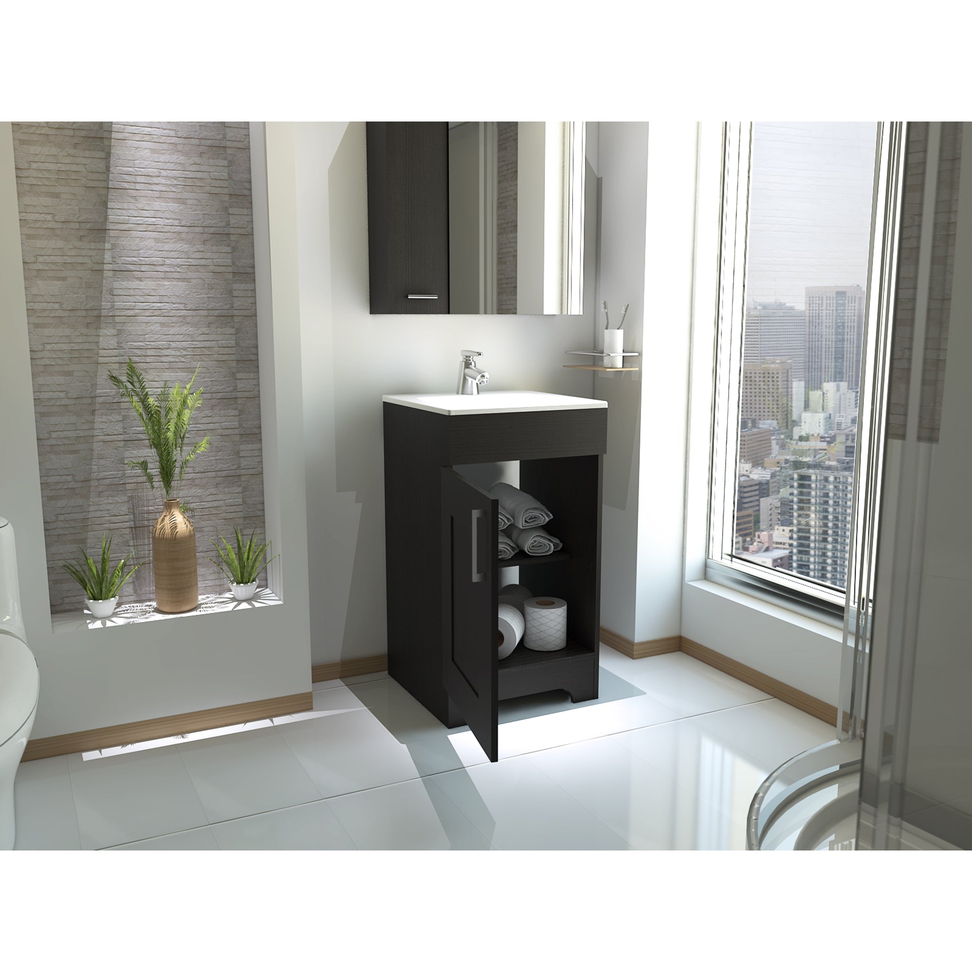 MUEBLE DE BAÑO CON LAVAMANOS BARCELONA 1 PUERTA WENGUE - 6