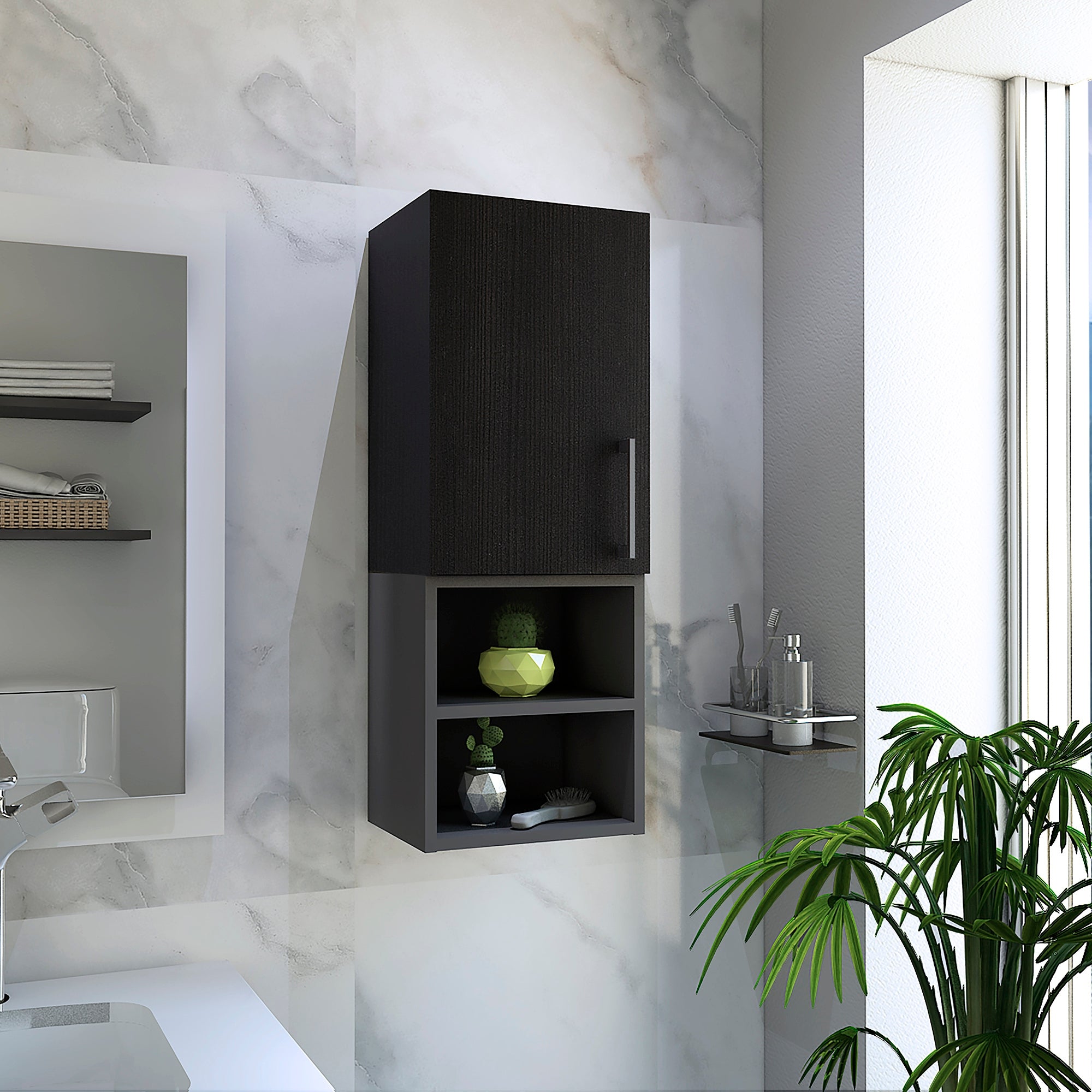 MUEBLE AUXILIAR MURO BAÑO 1 PUERTA WENGUE Y PLOMO - 5