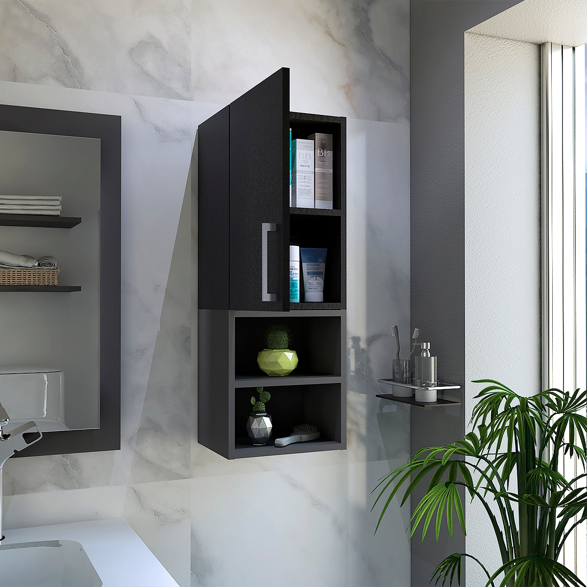 MUEBLE AUXILIAR MURO BAÑO 1 PUERTA WENGUE Y PLOMO - 6