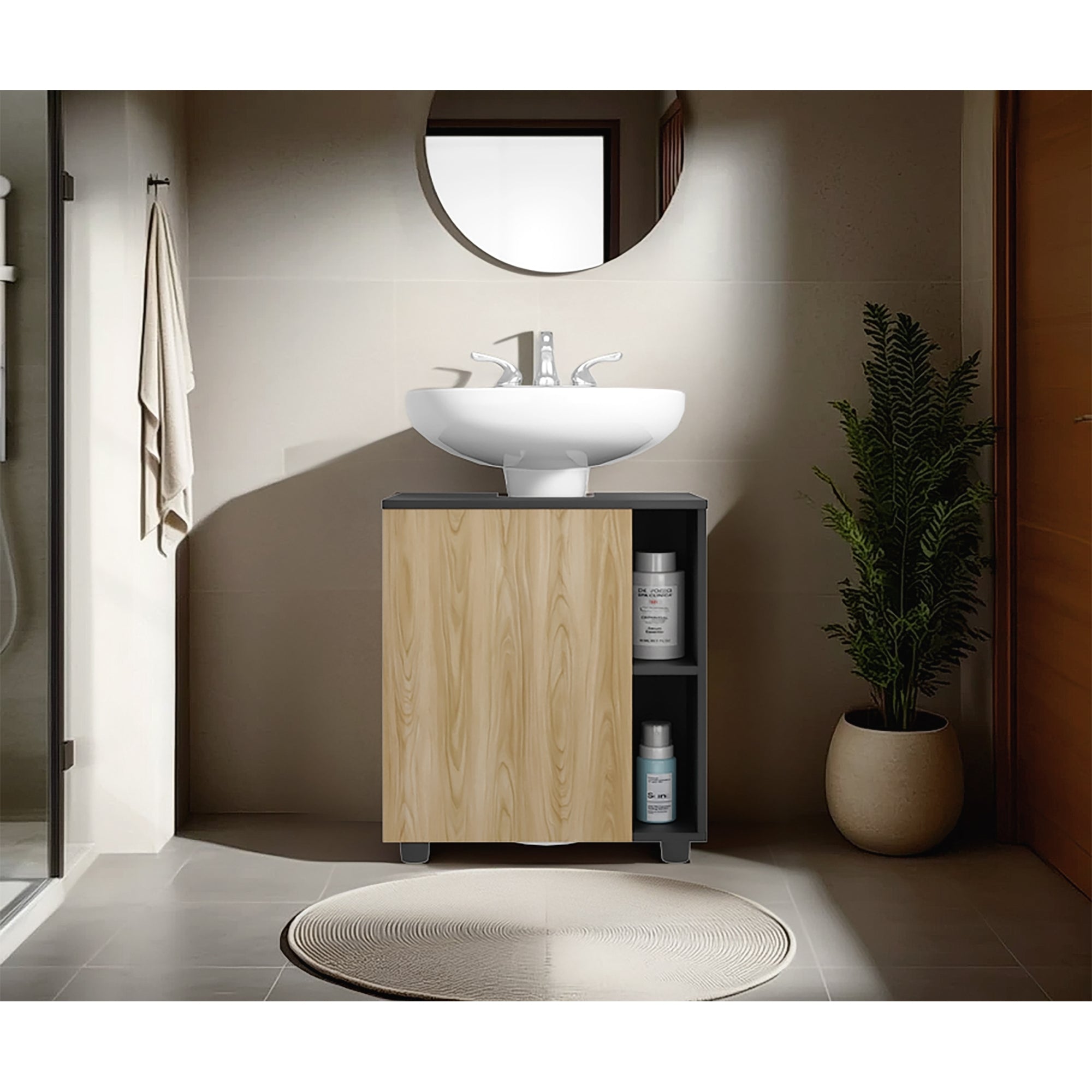 MUEBLE PARA LAVAMANOS PASCUALE 1 PUERTA WENGUE Y FRESNO - 6