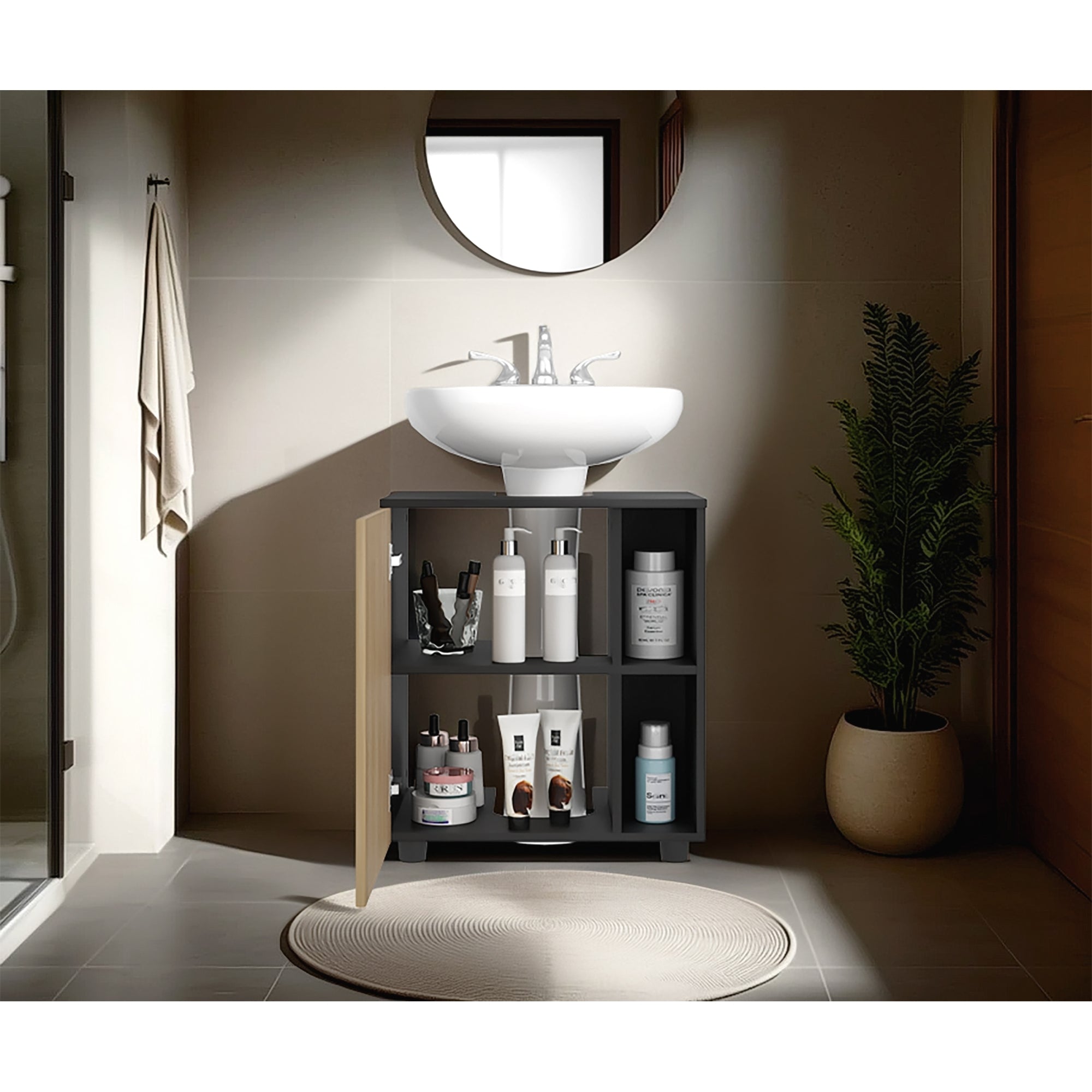 MUEBLE PARA LAVAMANOS PASCUALE 1 PUERTA WENGUE Y FRESNO - 7