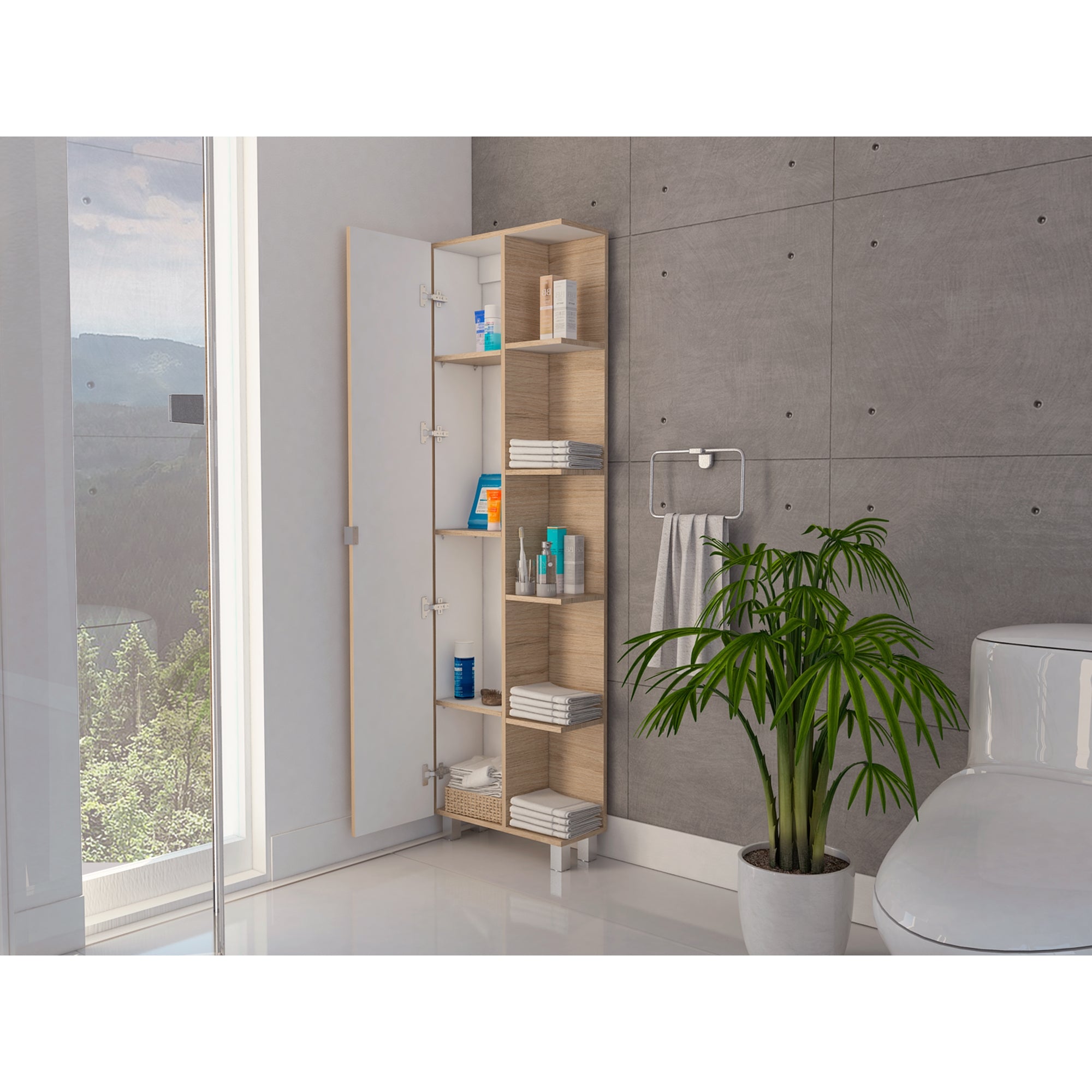 ESTANTE ORGANIZADOR DE BAÑO 1 PUERTA ROVERE Y BLANCO - 9