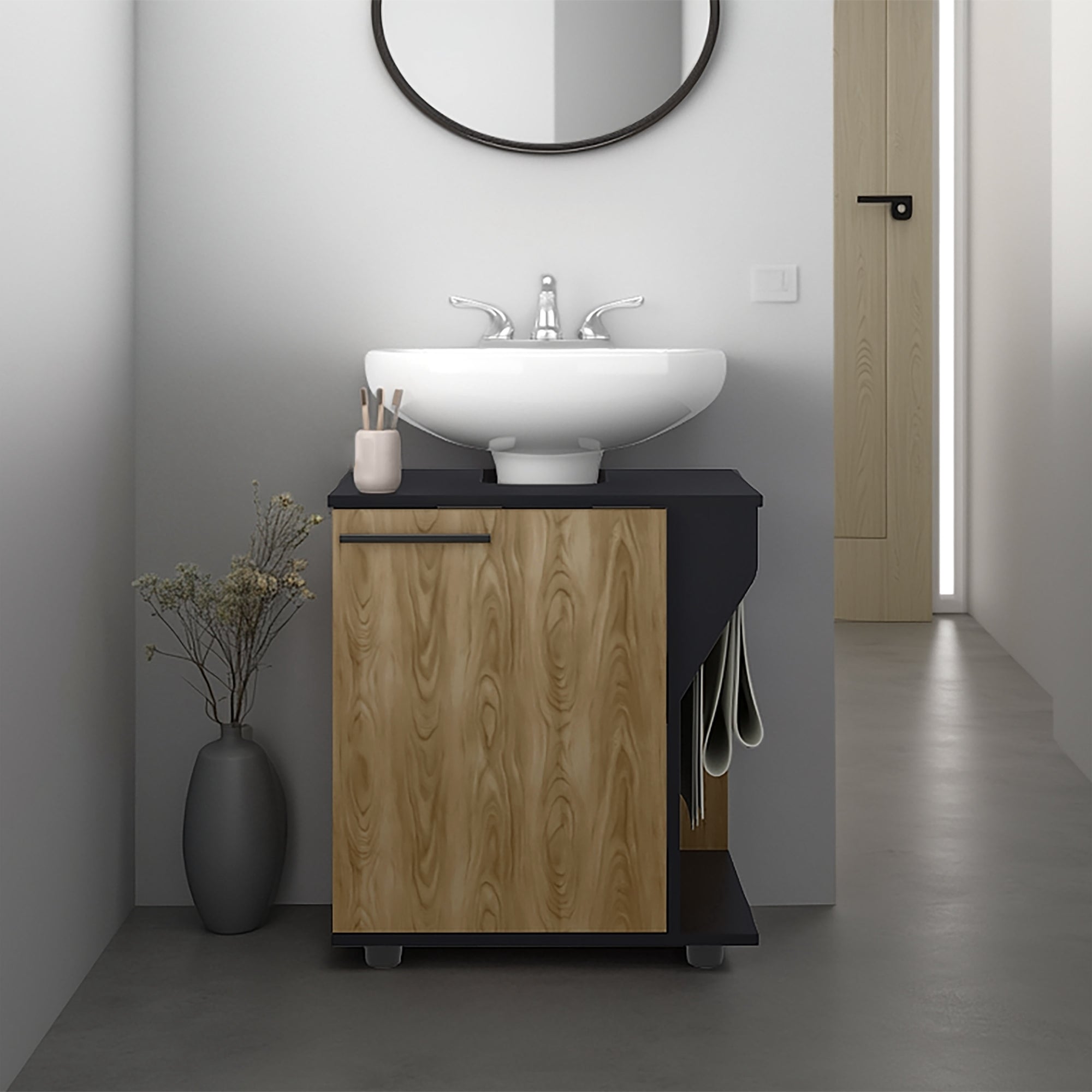 MUEBLE PARA LAVAMANOS PHILLIPS 1 PUERTA WENGUE Y FRESNO - 5
