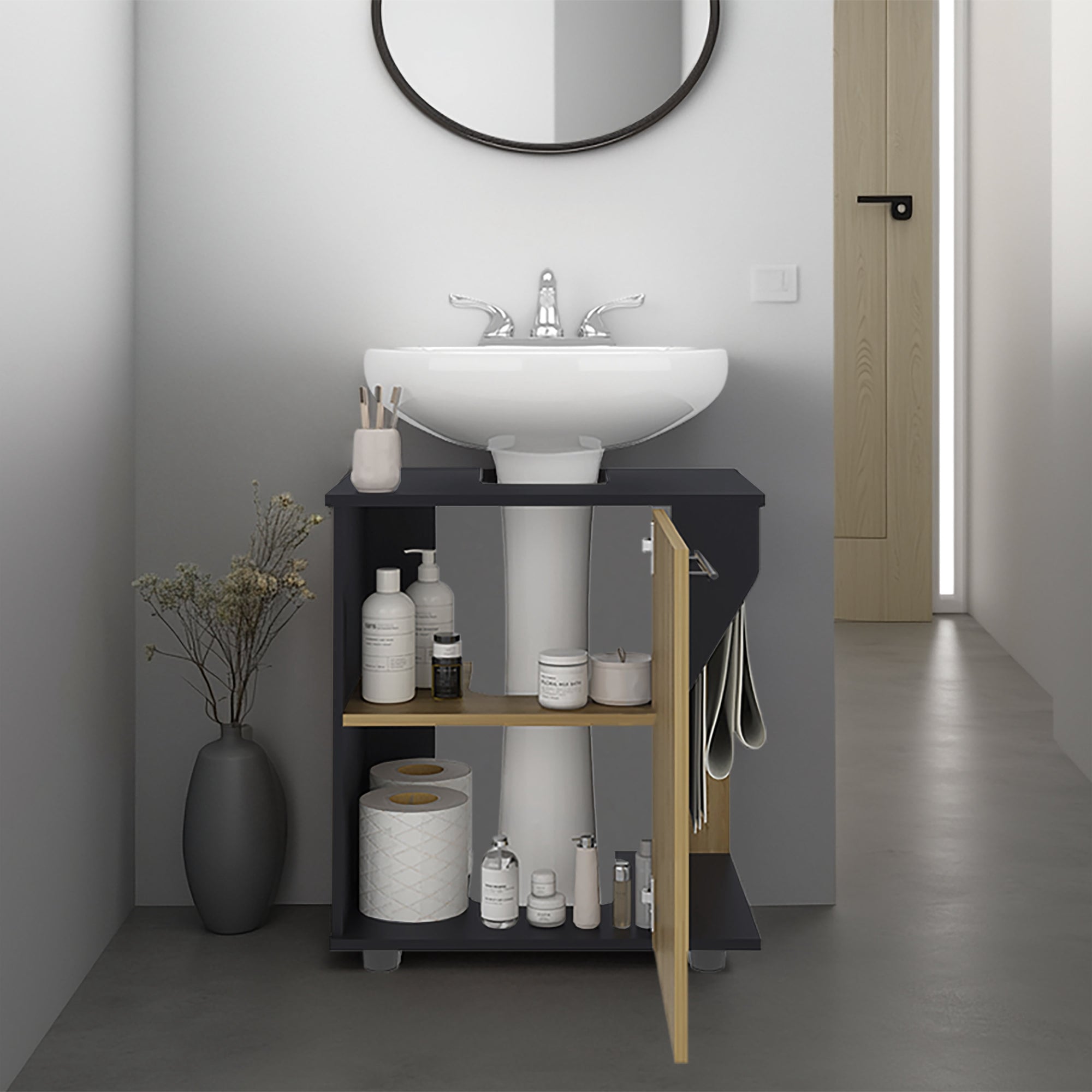 MUEBLE PARA LAVAMANOS PHILLIPS 1 PUERTA WENGUE Y FRESNO - 6