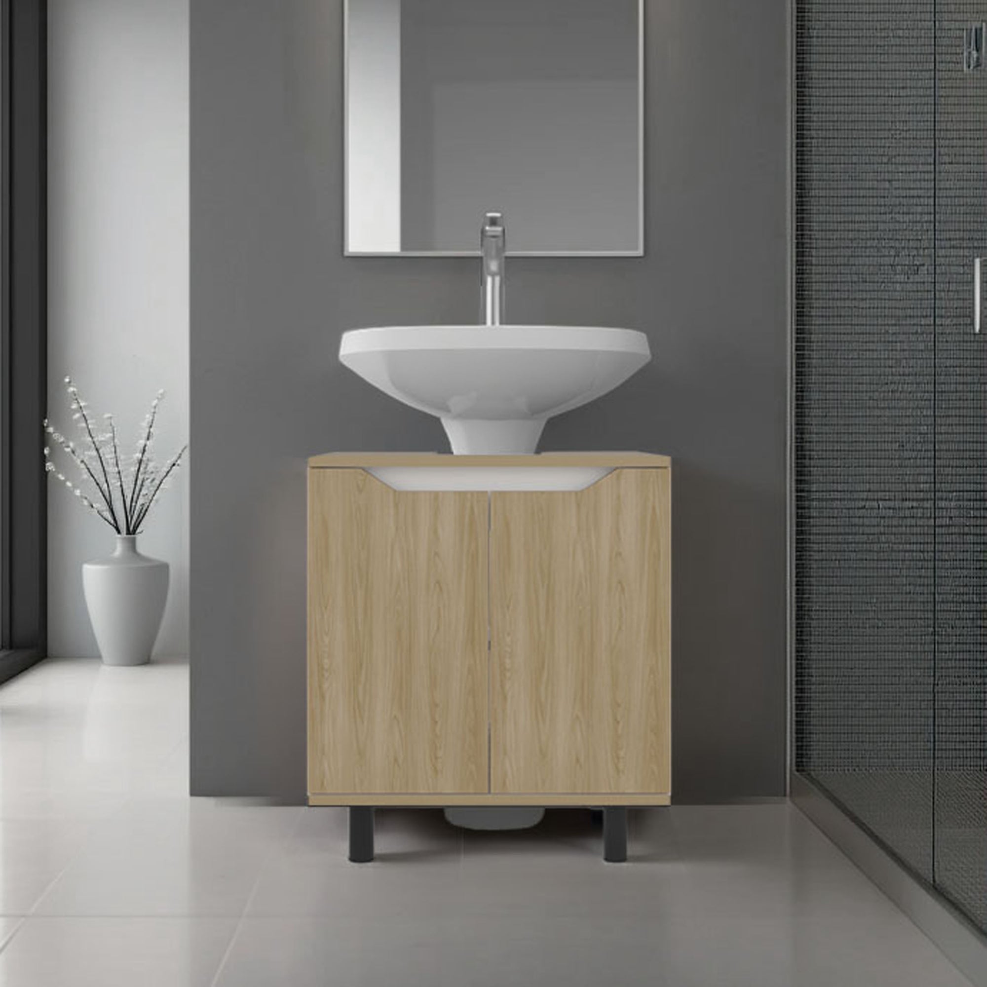MUEBLE PARA LAVAMANOS MARLO 2 PUERTAS FRESNO Y BLANCO - 5