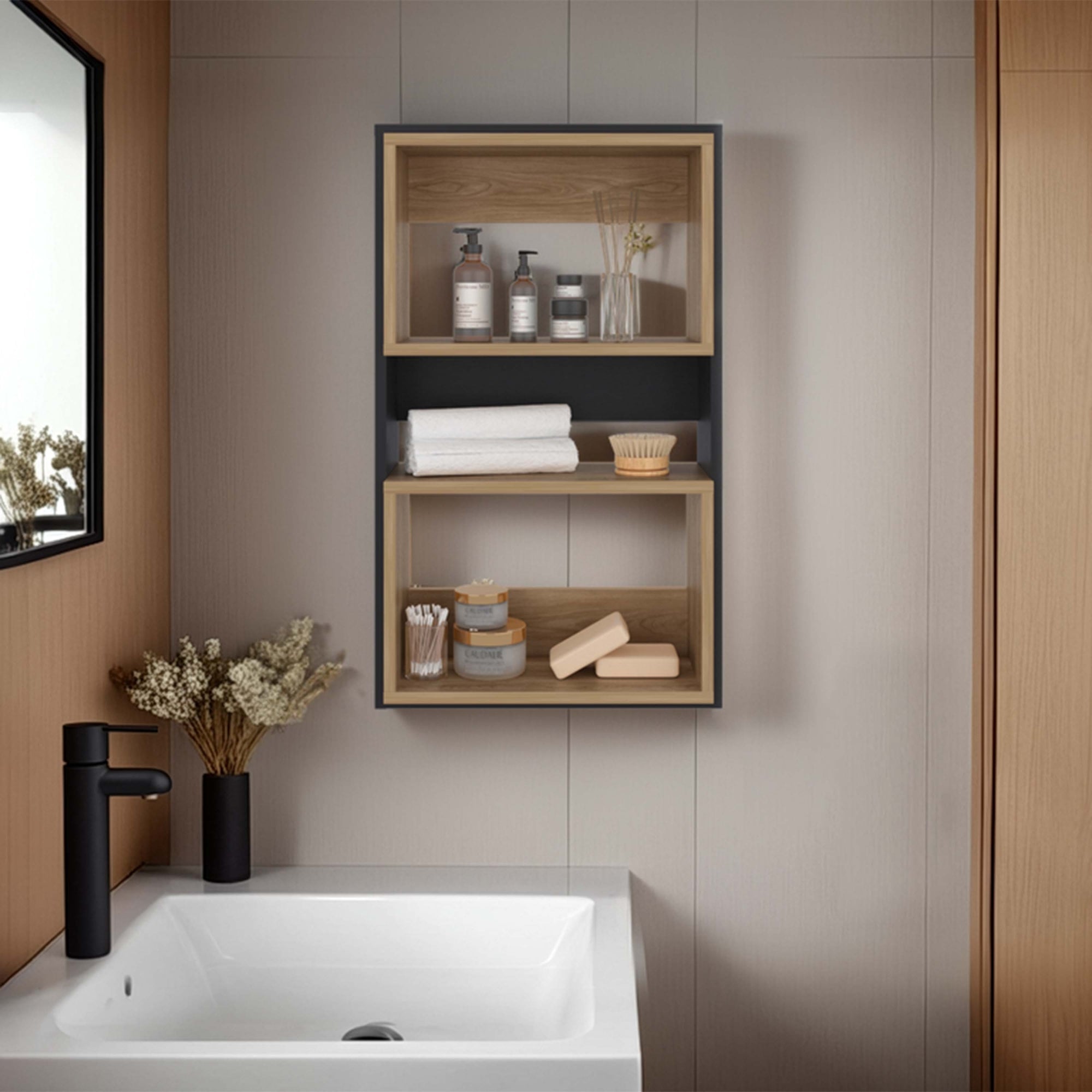 MUEBLE AUXILAR MURO BAÑO ECO WENGUE Y FRESNO - 5