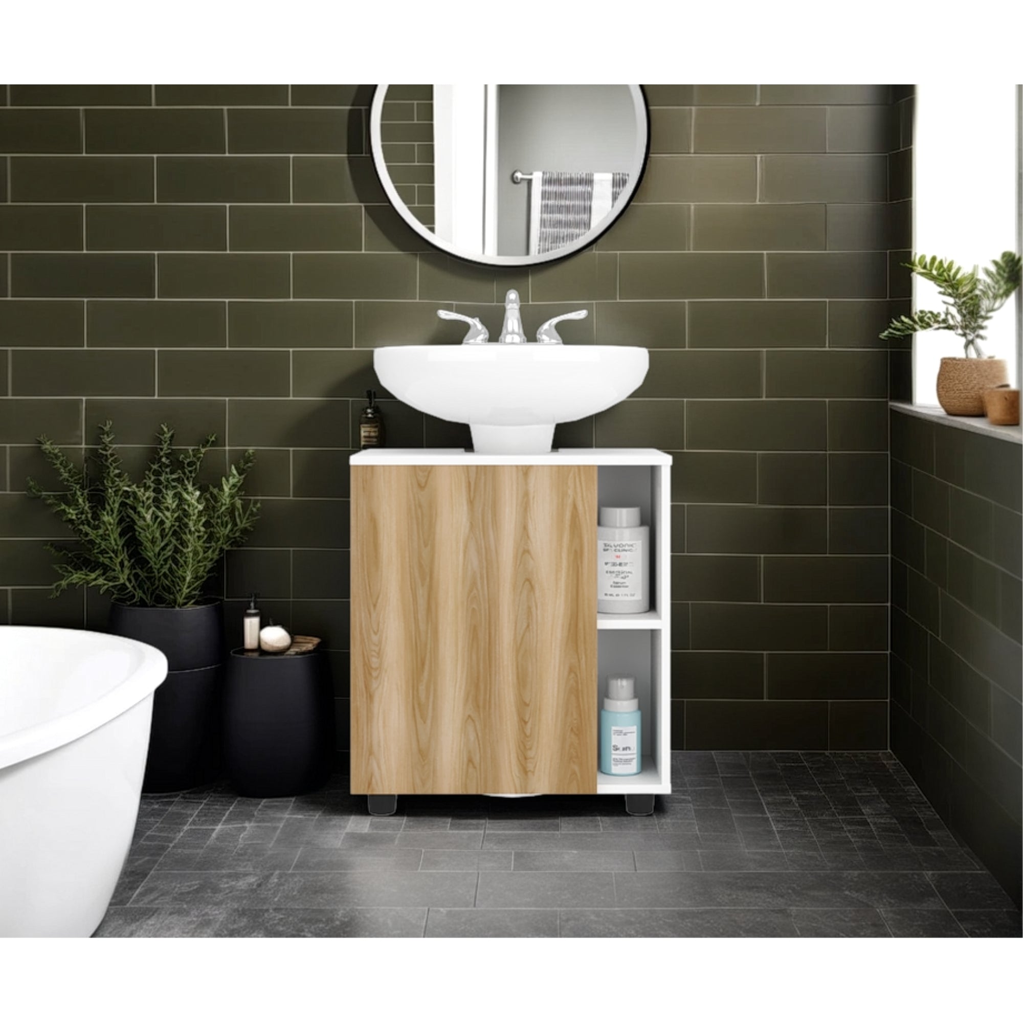 MUEBLE PARA LAVAMANOS PASCUALE 1 PUERTA BLANCO Y FRESNO - 6