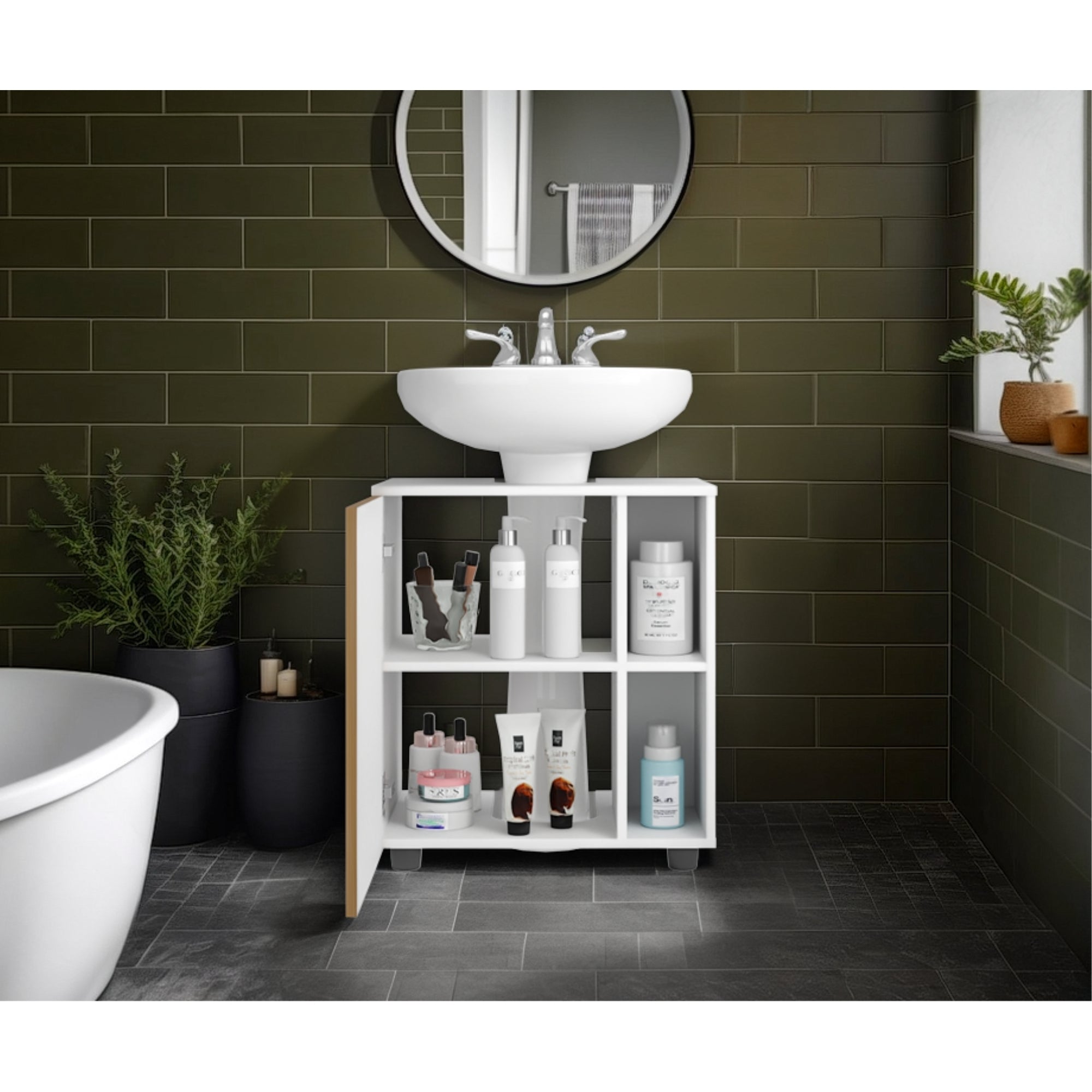 MUEBLE PARA LAVAMANOS PASCUALE 1 PUERTA BLANCO Y FRESNO - 7