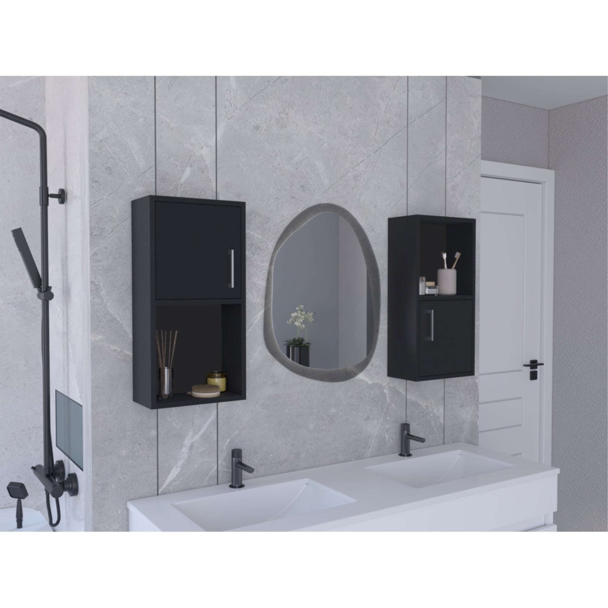 SET X2 MUEBLES AUXILIARES DE BAÑO 60,1X30X16 CM WENGUE - 5
