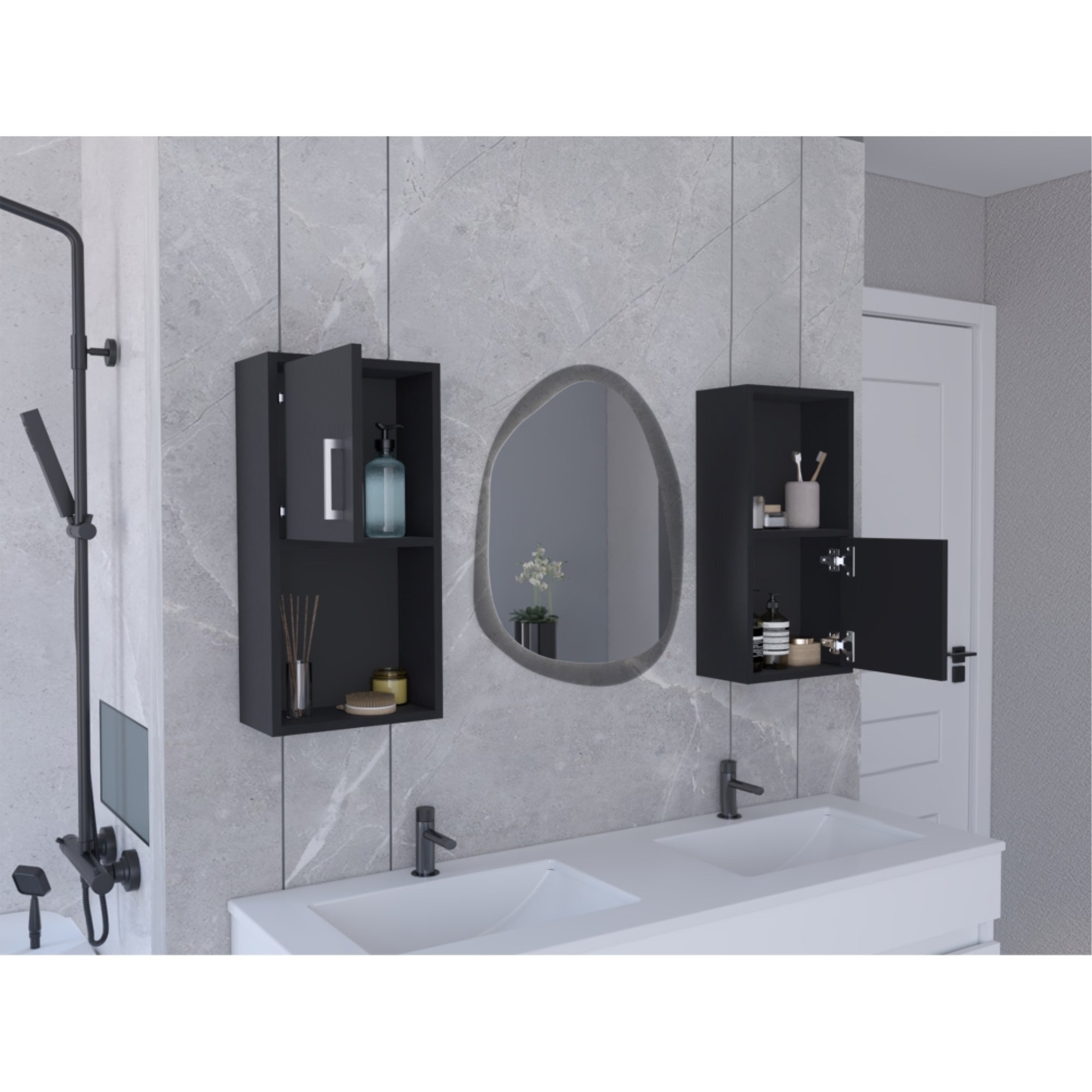 SET X2 MUEBLES AUXILIARES DE BAÑO 60,1X30X16 CM WENGUE - 6