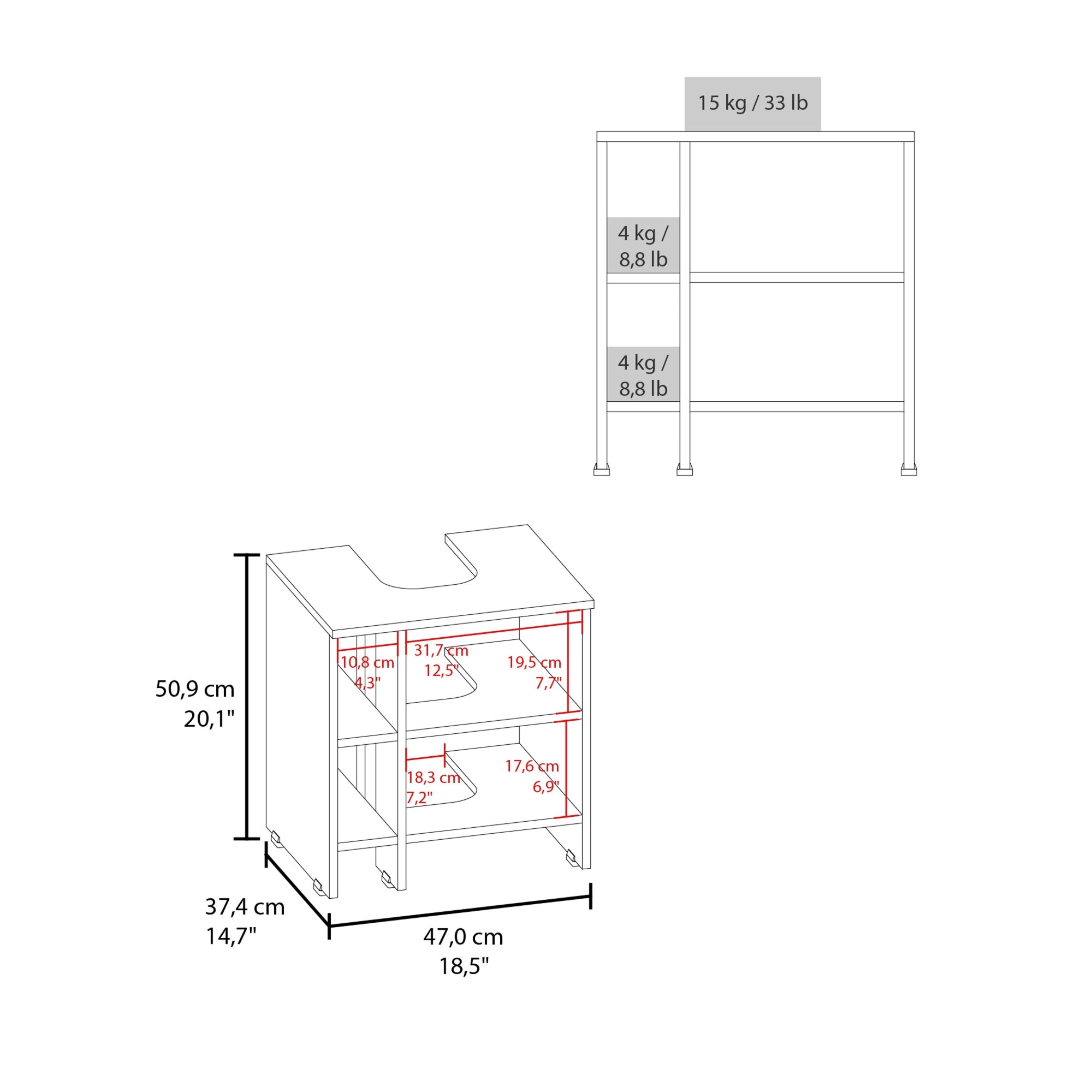 MUEBLE PARA LAVAMANOS BATH 1 PUERTA 50,9X47X37,4 CM BLANCO - 7