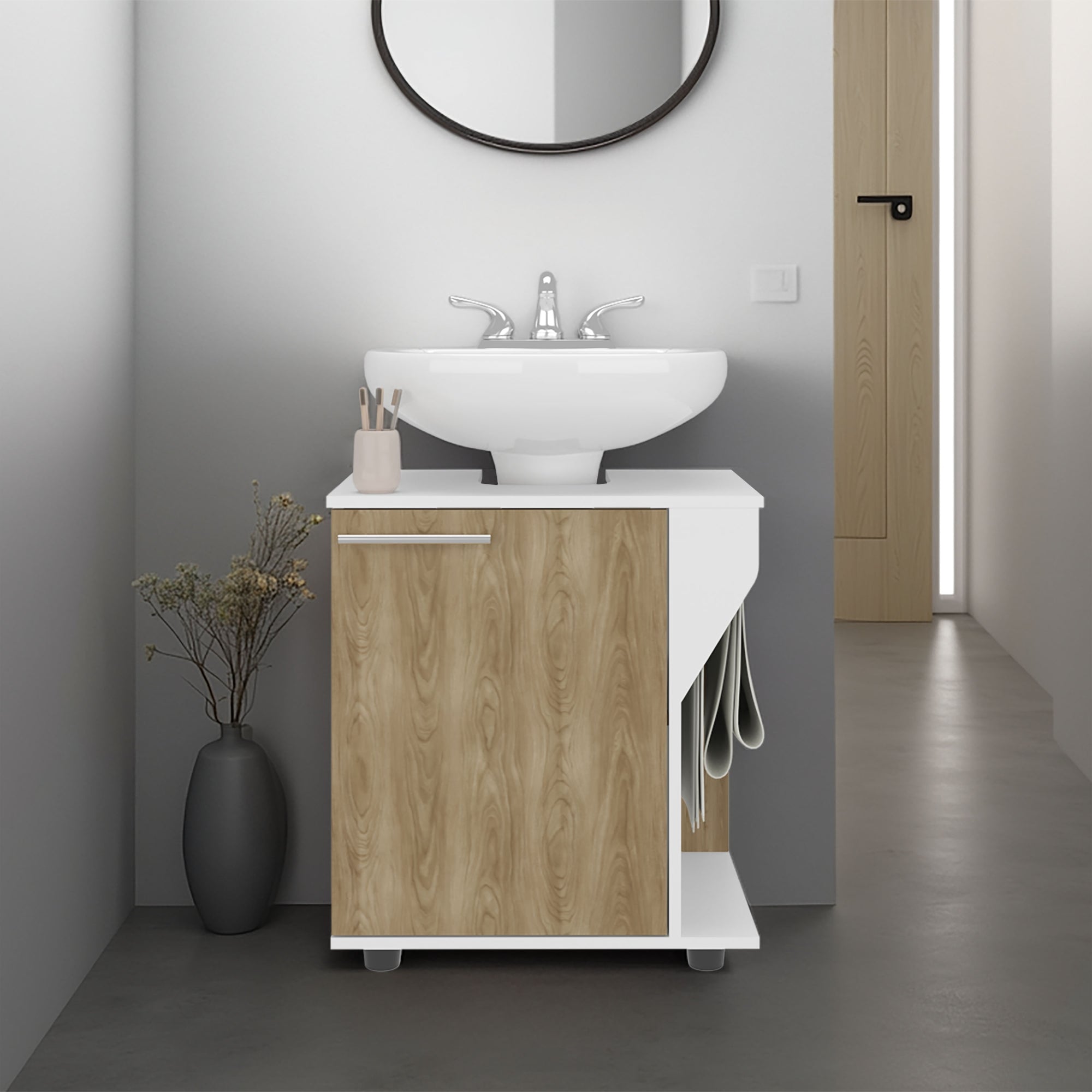 MUEBLE PARA LAVAMANOS PHILLIPS 1 PUERTA BLANCO Y FRESNO - 6