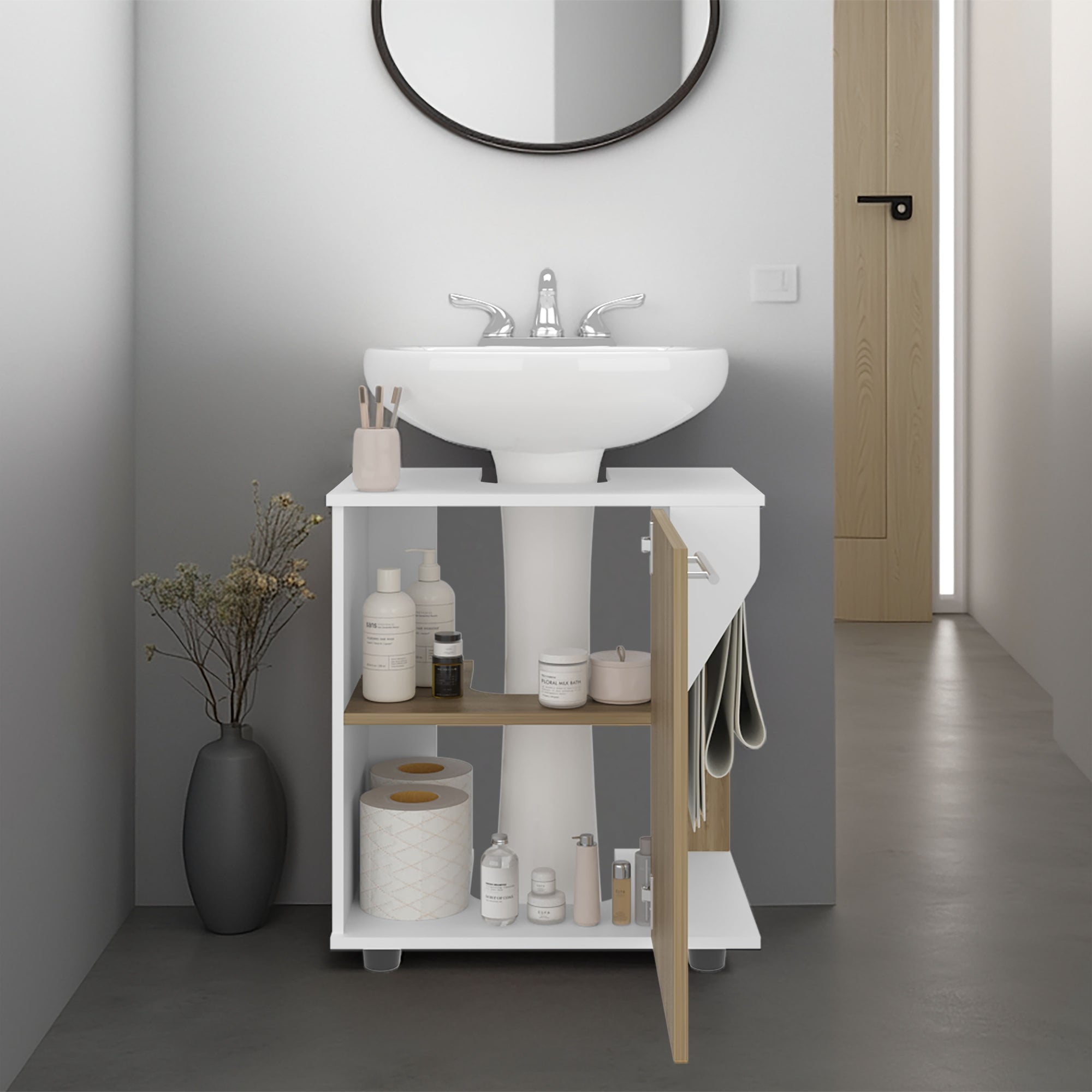 MUEBLE PARA LAVAMANOS PHILLIPS 1 PUERTA BLANCO Y FRESNO - 7