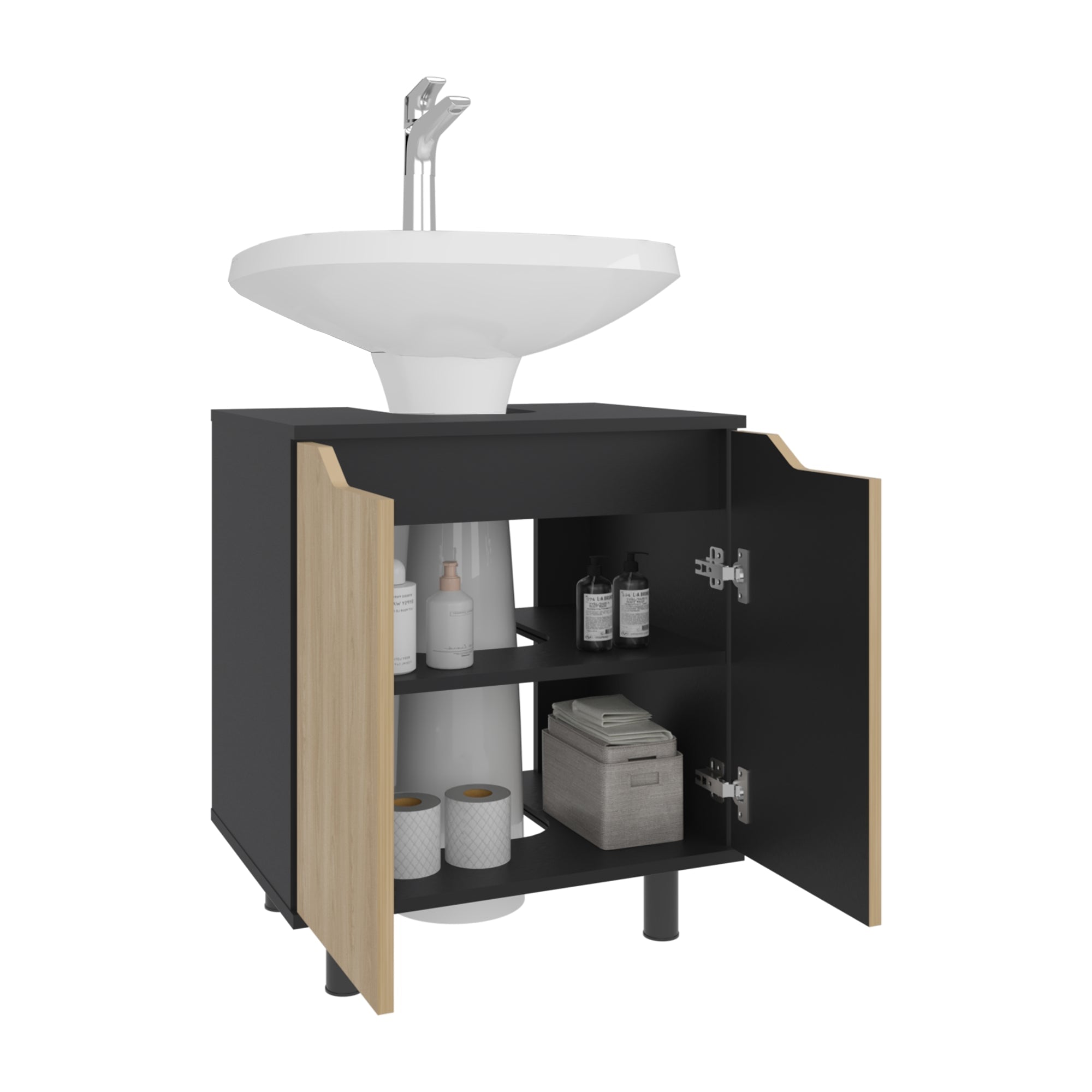 MUEBLE PARA LAVAMANOS MARLO 2 PUERTAS WENGUE Y FRESNO - 2