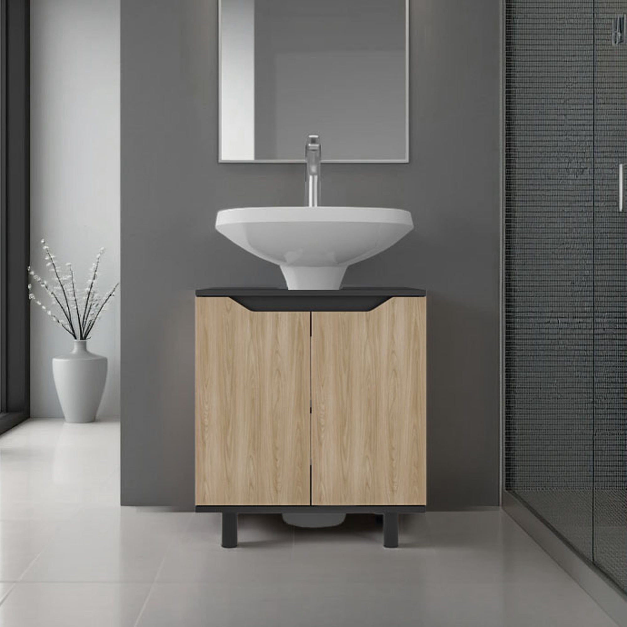 MUEBLE PARA LAVAMANOS MARLO 2 PUERTAS WENGUE Y FRESNO - 5