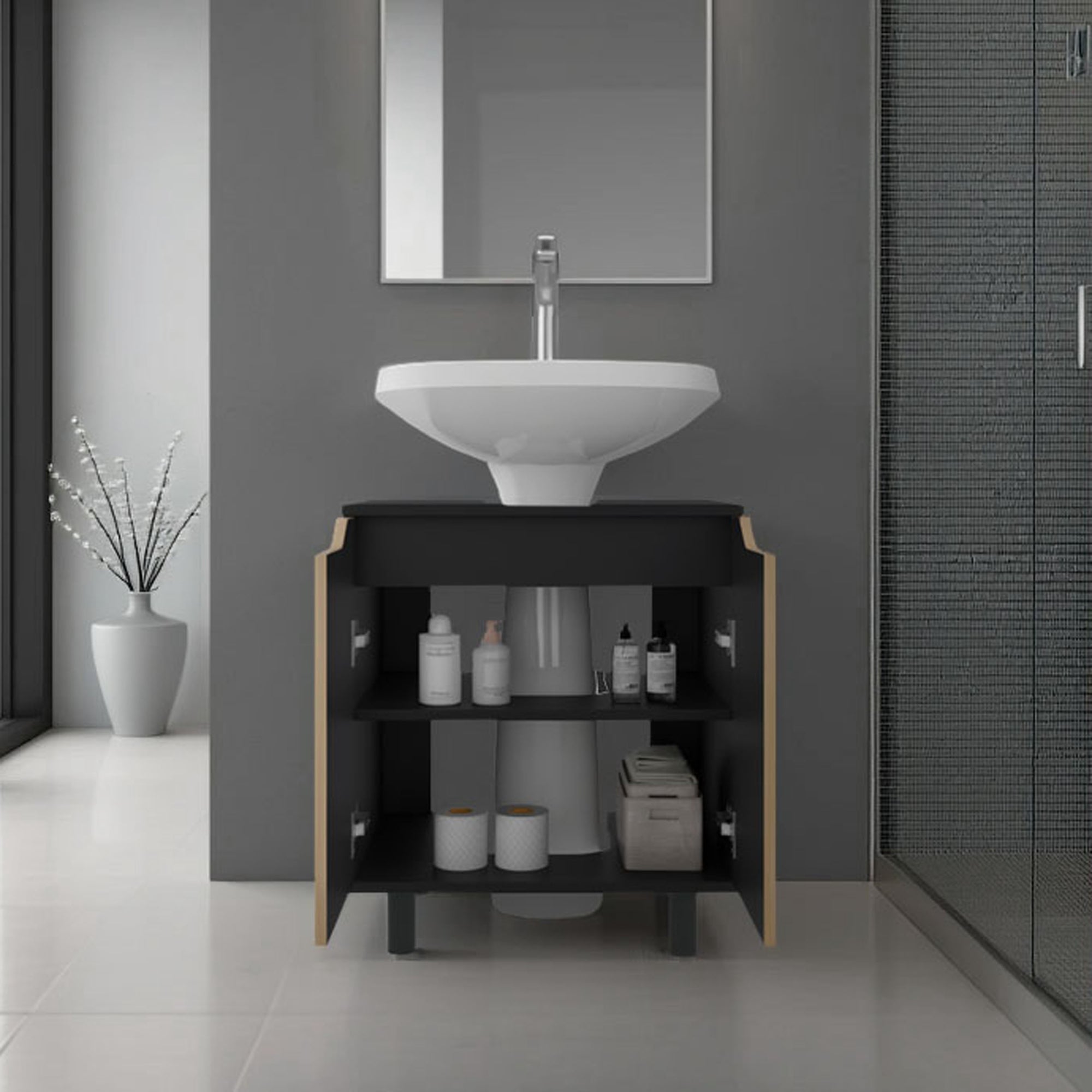MUEBLE PARA LAVAMANOS MARLO 2 PUERTAS WENGUE Y FRESNO - 6