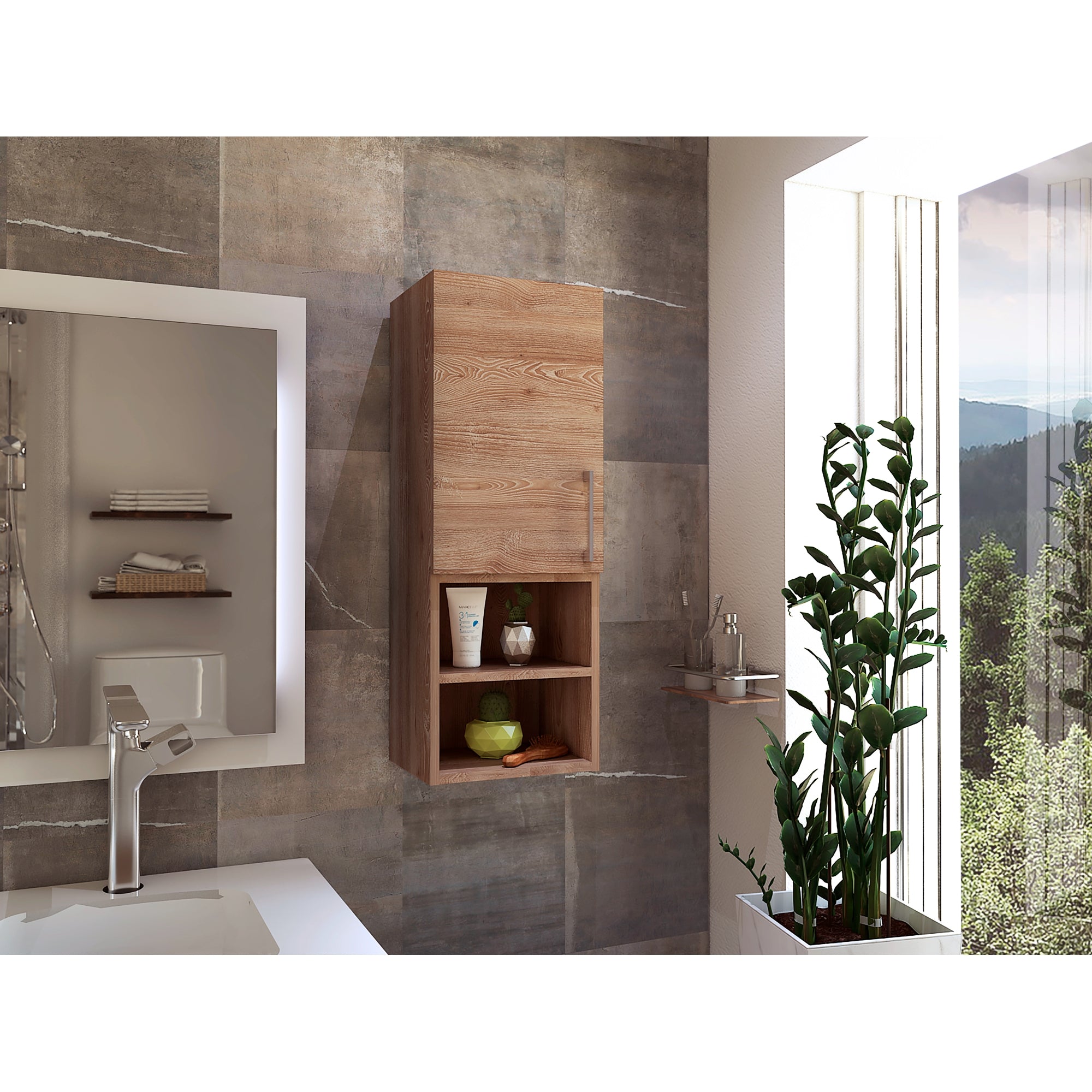 MUEBLE AUXILIAR BAÑO MURO BARCELONA 1 PUERTA MIEL - 6