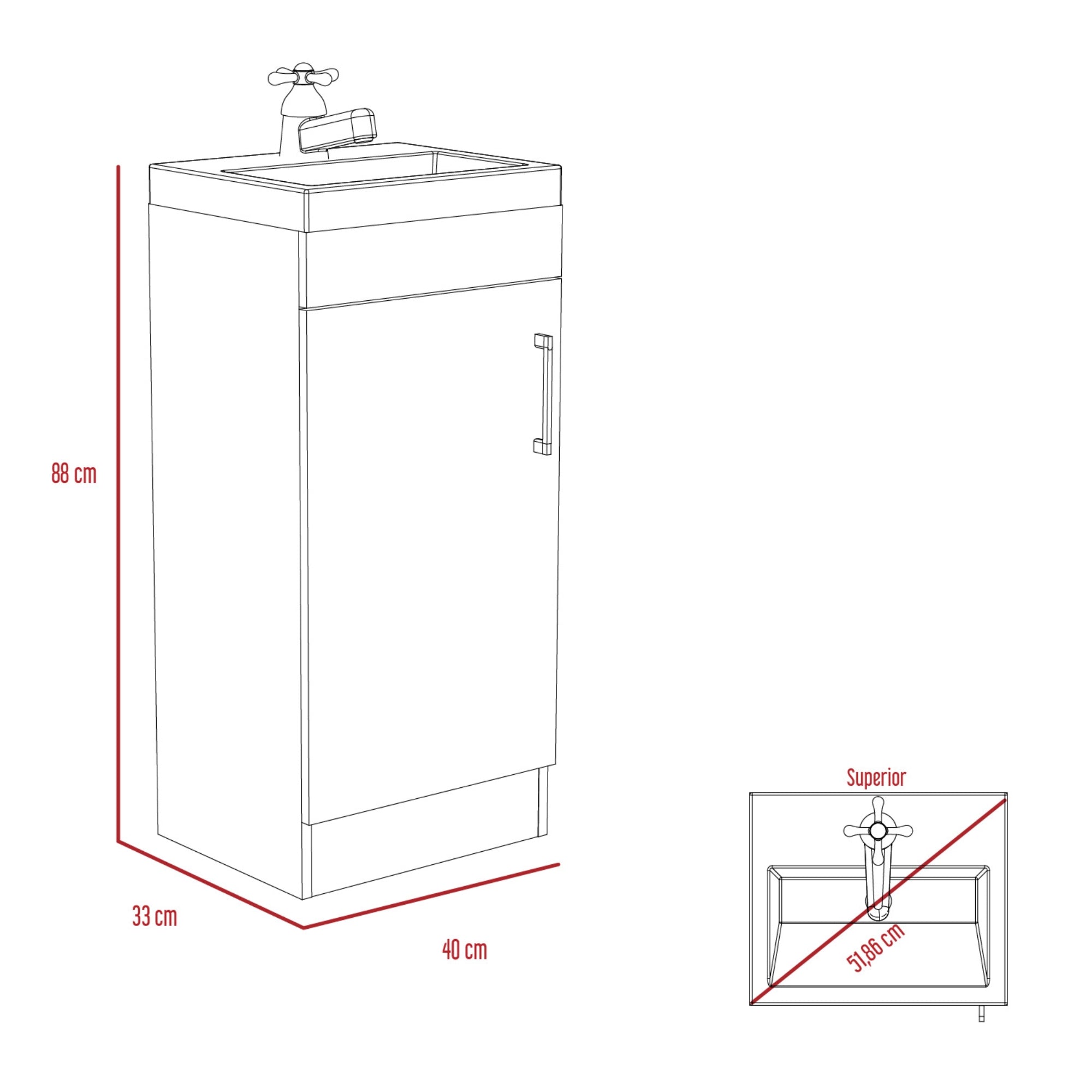MUEBLE VANITORIO MADRID 1 PUERTA MIEL CON LAVAMANOS - 2