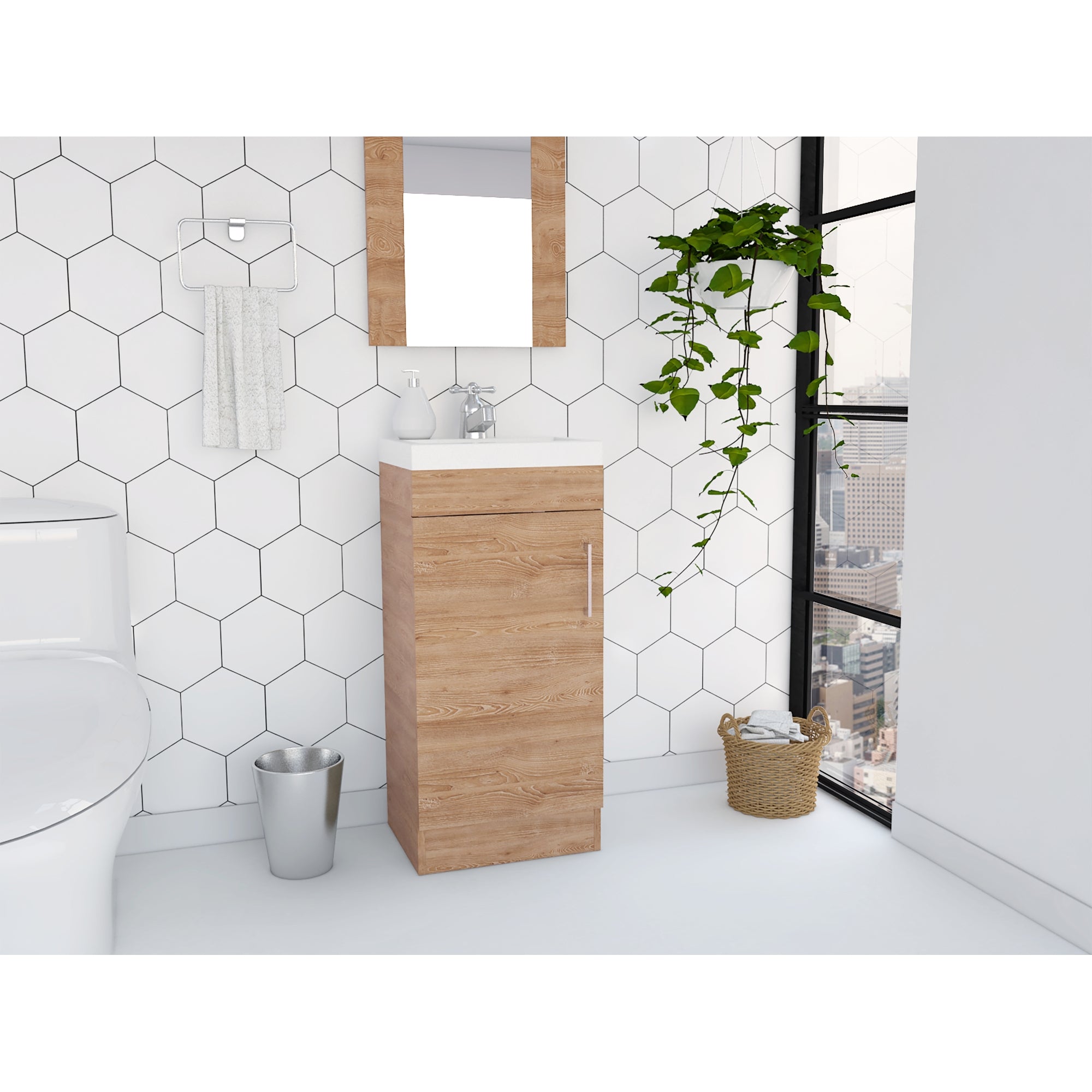 MUEBLE VANITORIO MADRID 1 PUERTA MIEL CON LAVAMANOS - 10