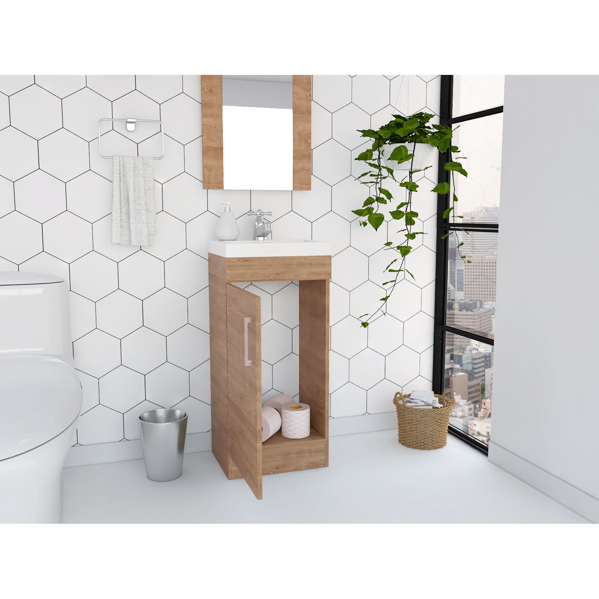 MUEBLE VANITORIO MADRID 1 PUERTA MIEL CON LAVAMANOS - 11