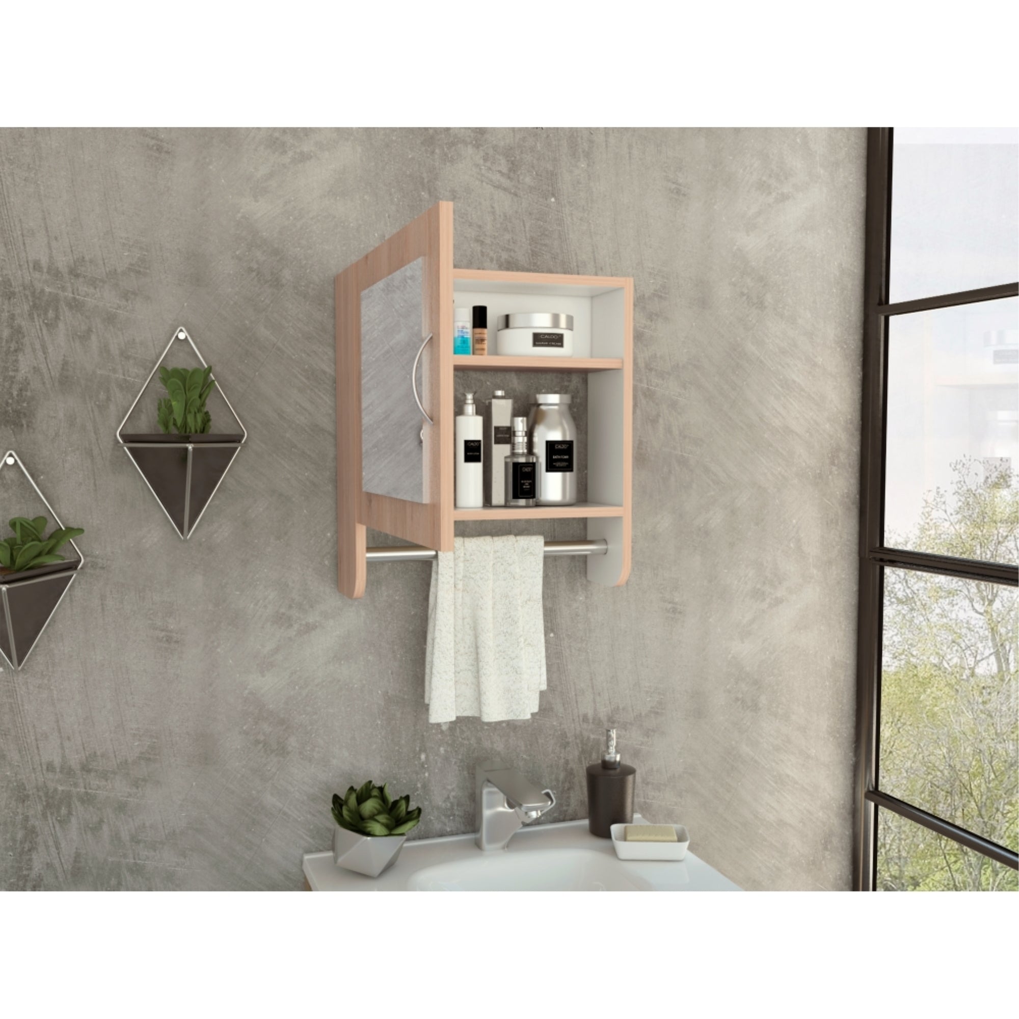 BOTIQUIN 1 PUERTA CON ESPEJO Y COLGADOR BATH ROVERE Y BLANCO - 2