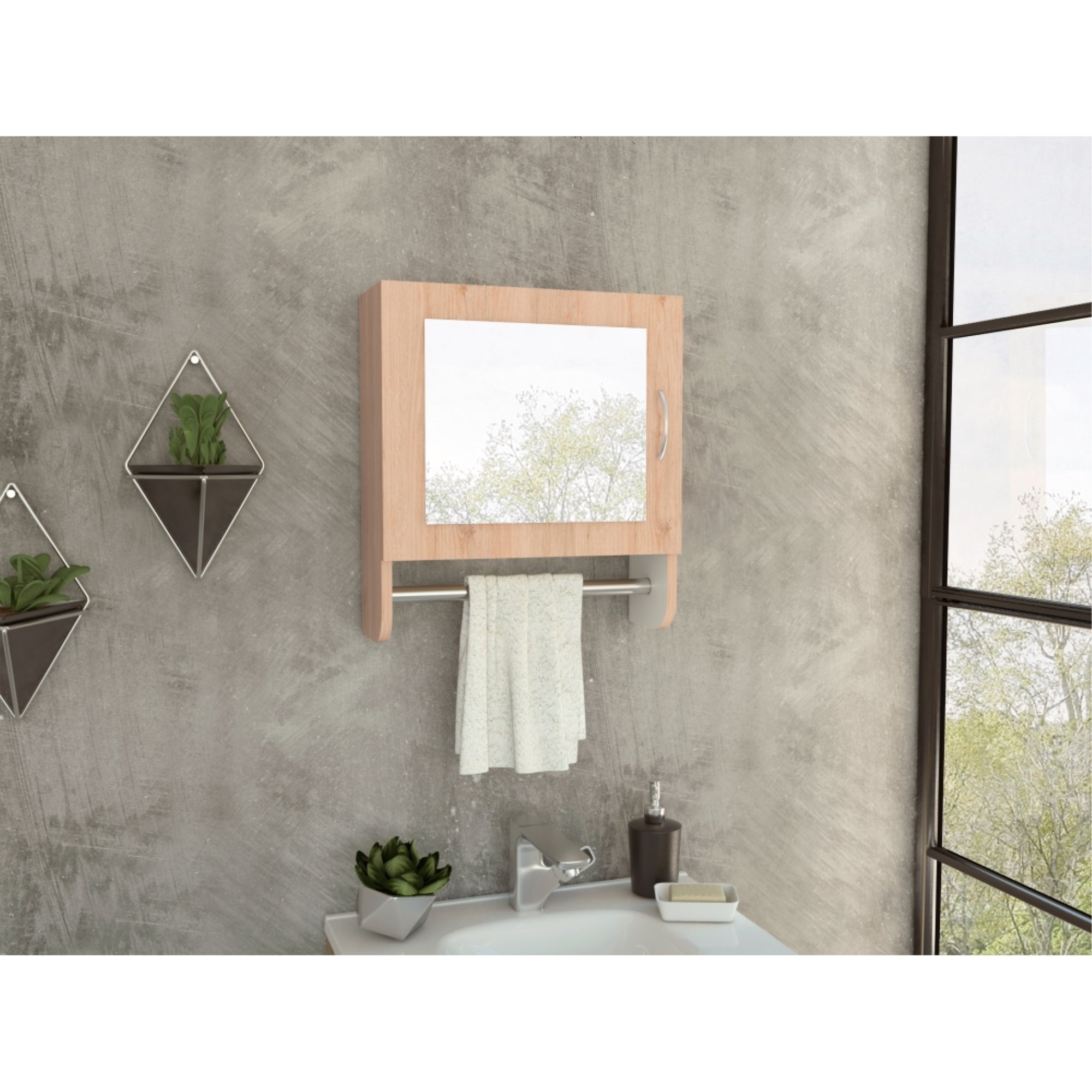 BOTIQUIN 1 PUERTA CON ESPEJO Y COLGADOR BATH ROVERE Y BLANCO - 6