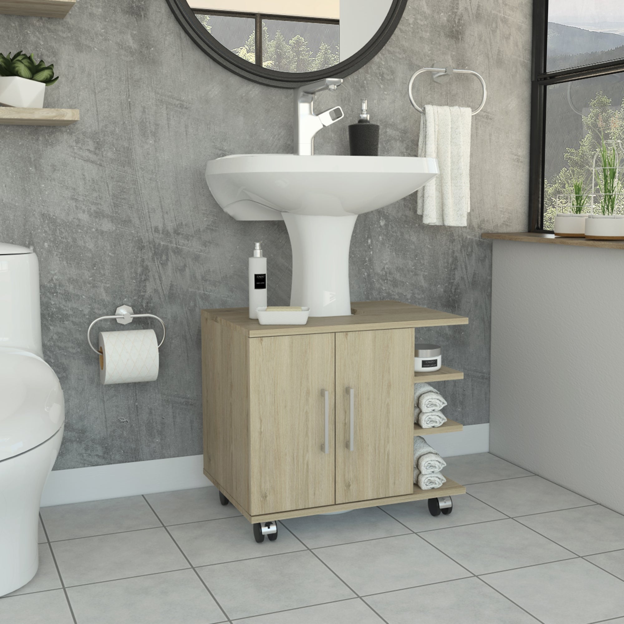 MUEBLE PARA LAVAMANOS 2 PUERTAS BATH-55 ROVERE Y BLANCO - 5